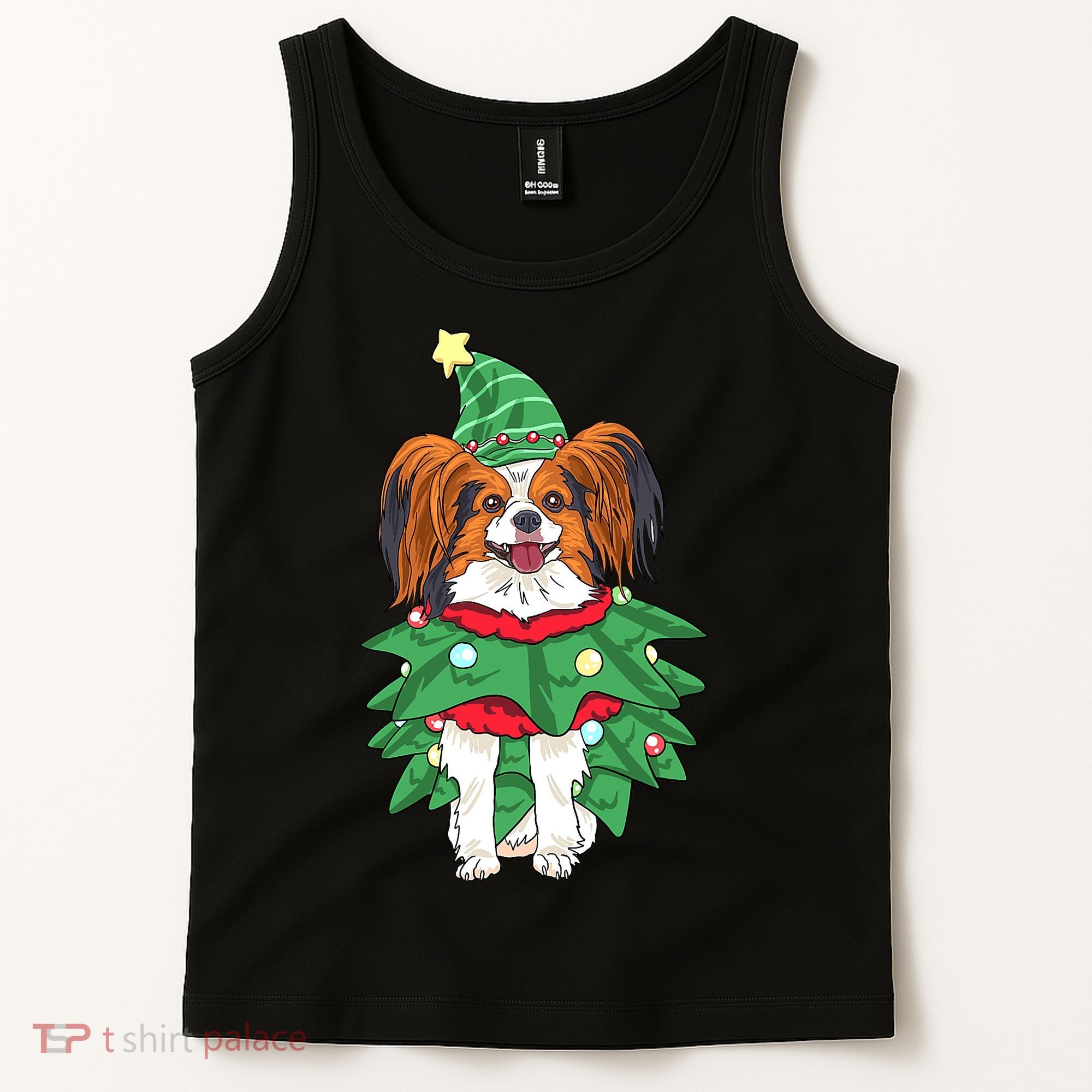 Papillon Christmas Lights Funny Xmas Dog Lover Pajama Tank Top