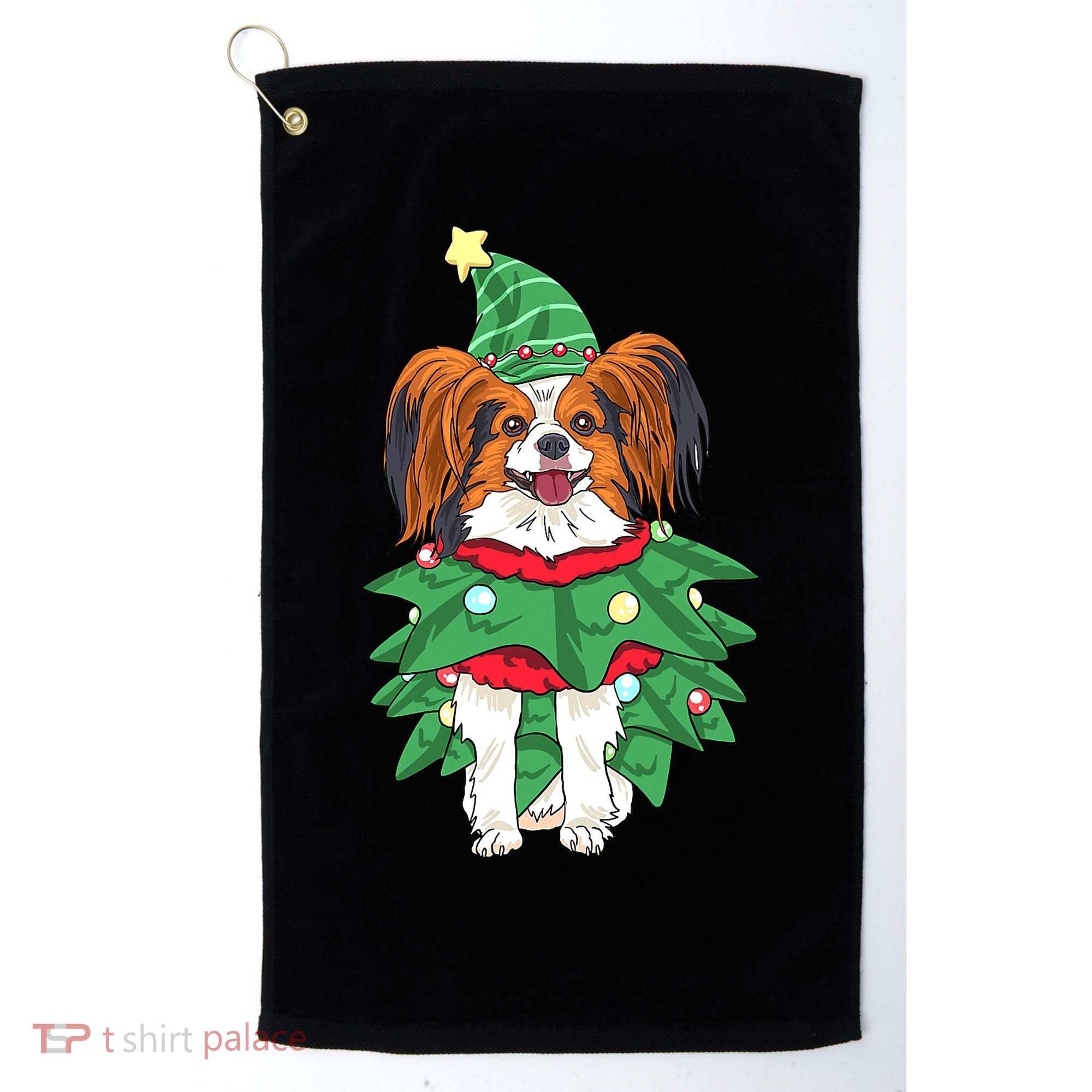 Papillon Christmas Lights Funny Xmas Dog Lover Pajama Golf Towel