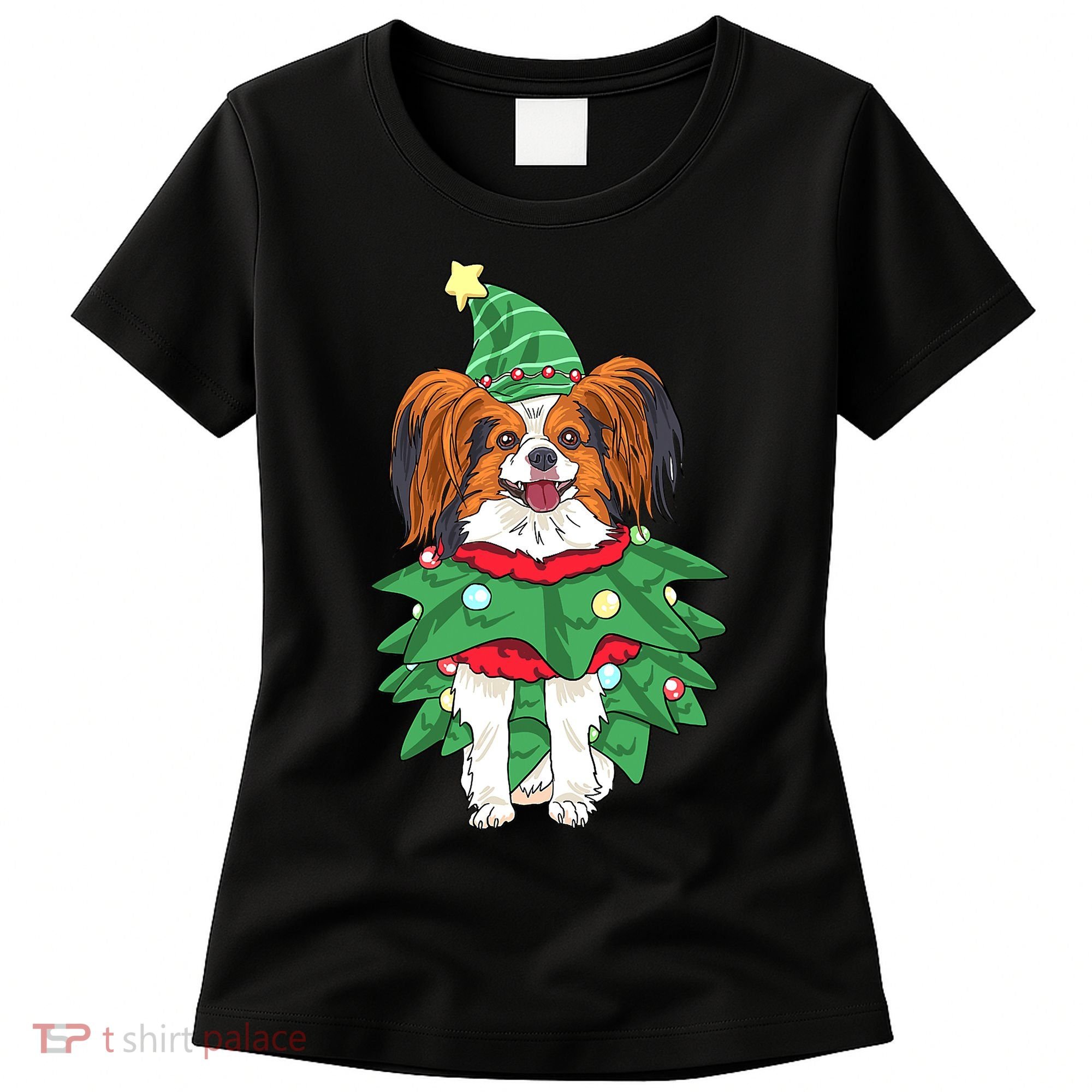 Papillon Christmas Lights Funny Xmas Dog Lover Pajama Women's T-Shirt