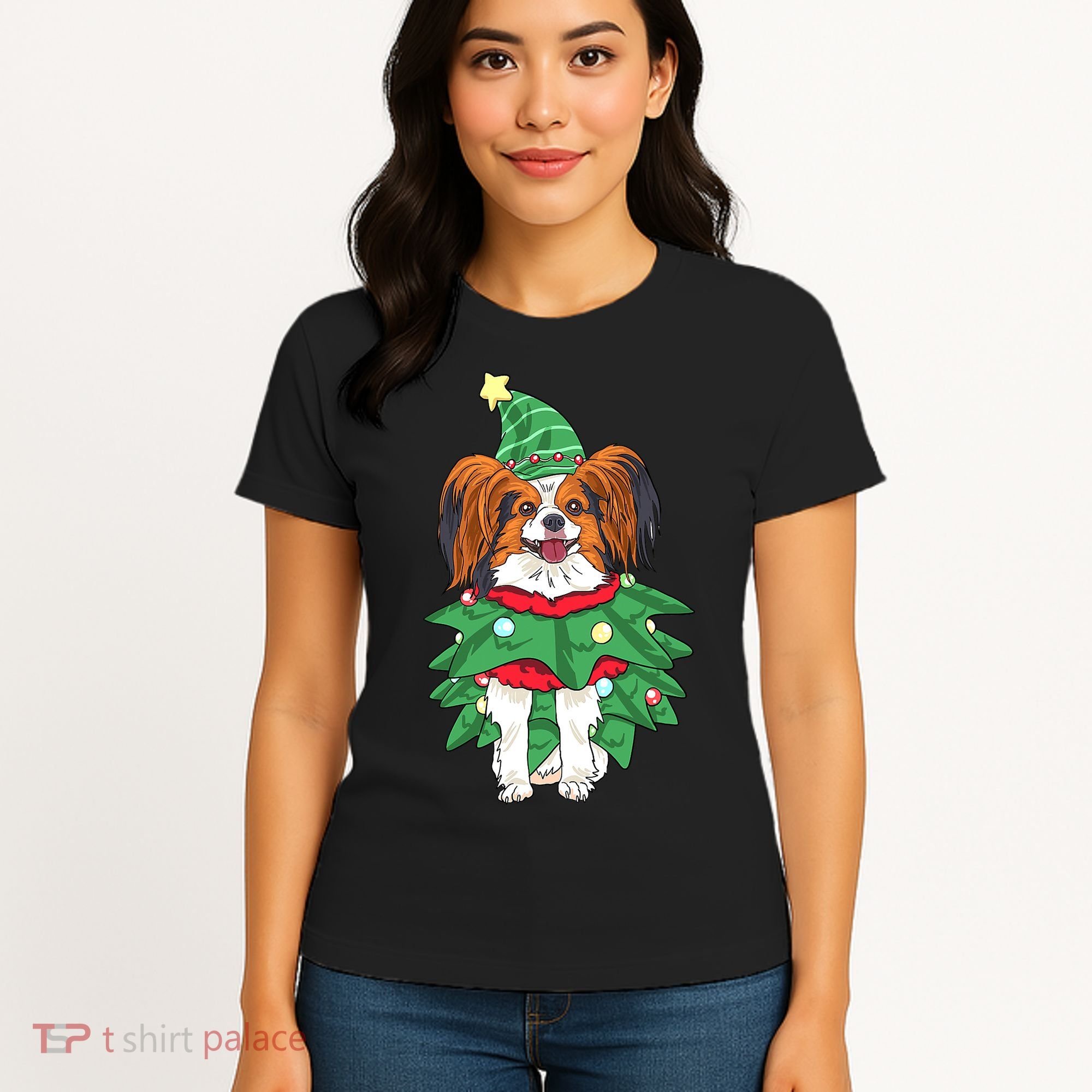 Papillon Christmas Lights Funny Xmas Dog Lover Pajama Women's T-Shirt