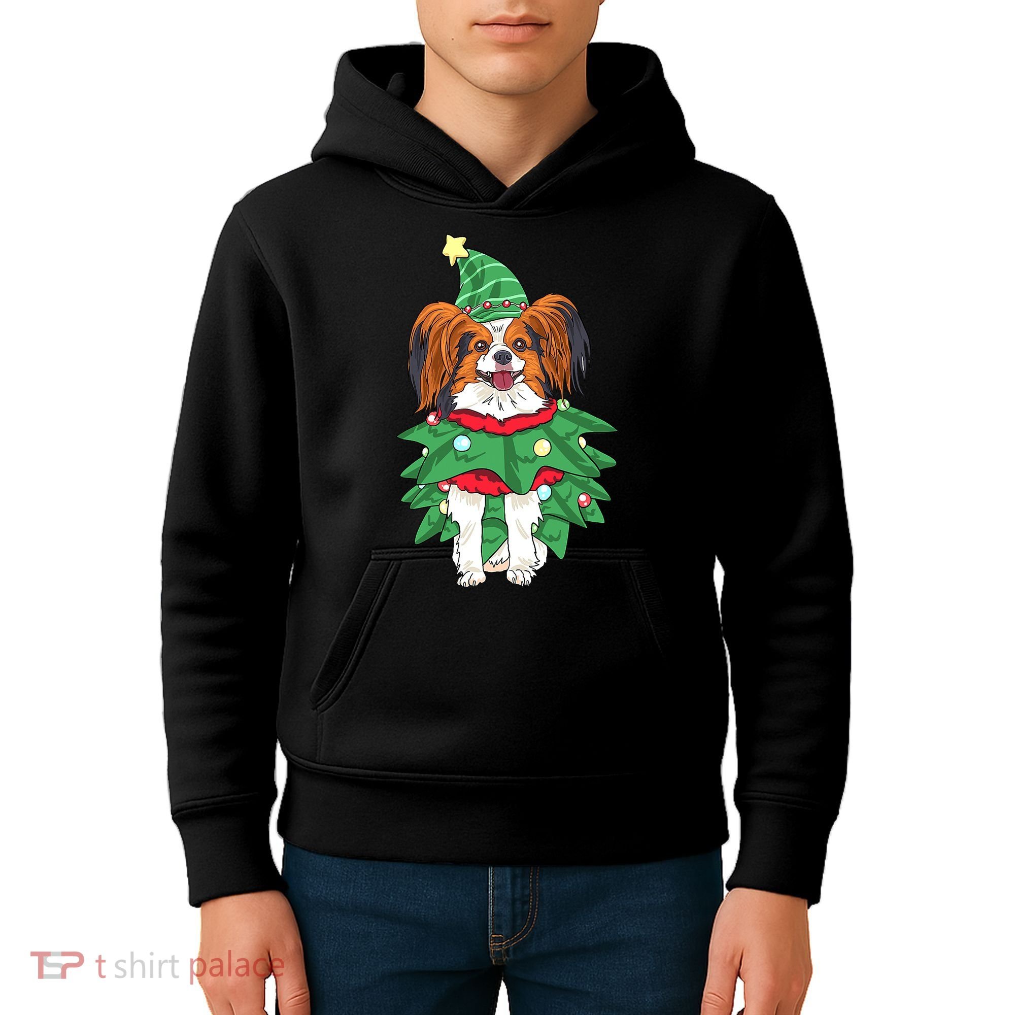 Papillon Christmas Lights Funny Xmas Dog Lover Pajama Kids Hoodie