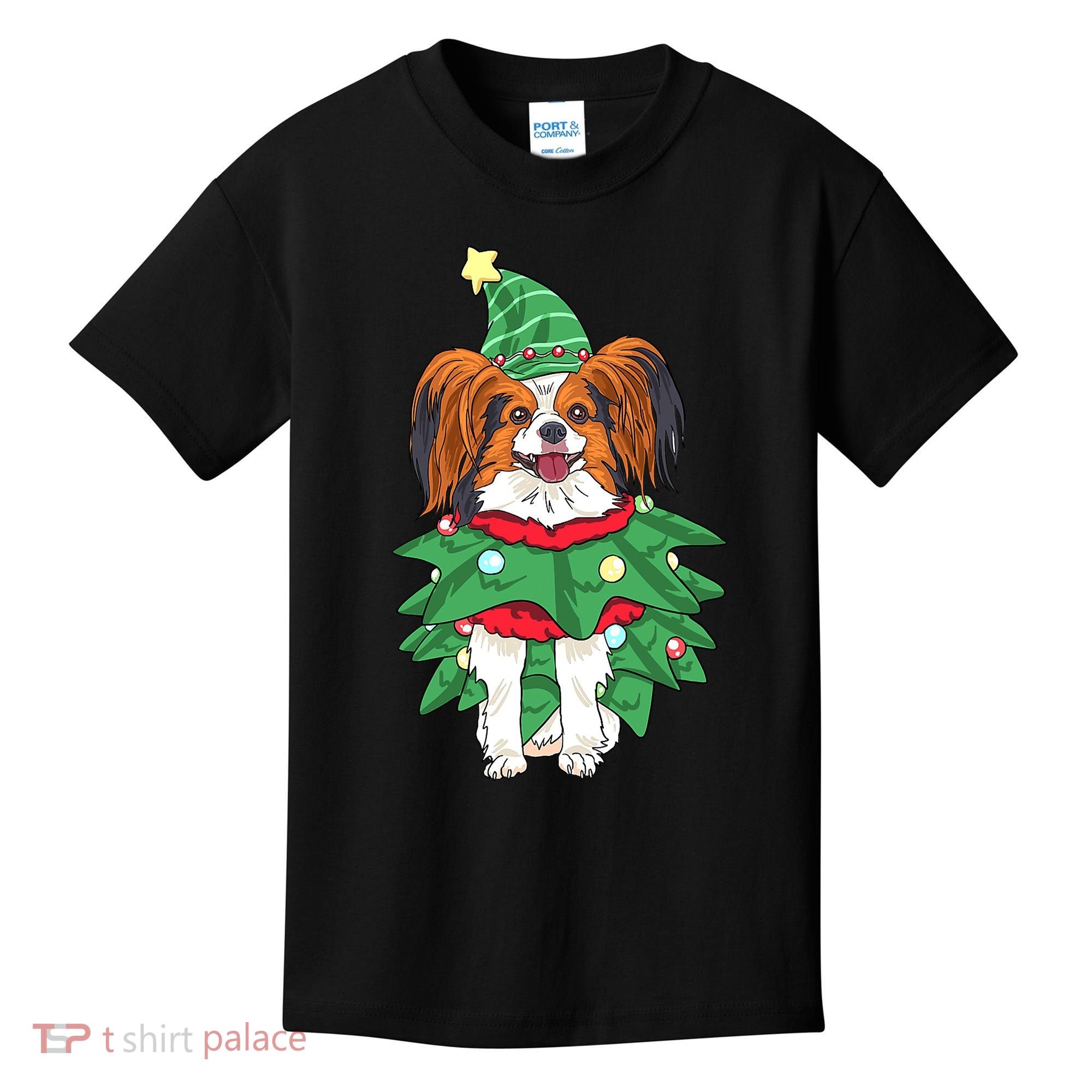 Papillon Christmas Lights Funny Xmas Dog Lover Pajama Kids T-Shirt