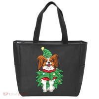 Papillon Christmas Lights Funny Xmas Dog Lover Pajama Tote Bag thumb 0