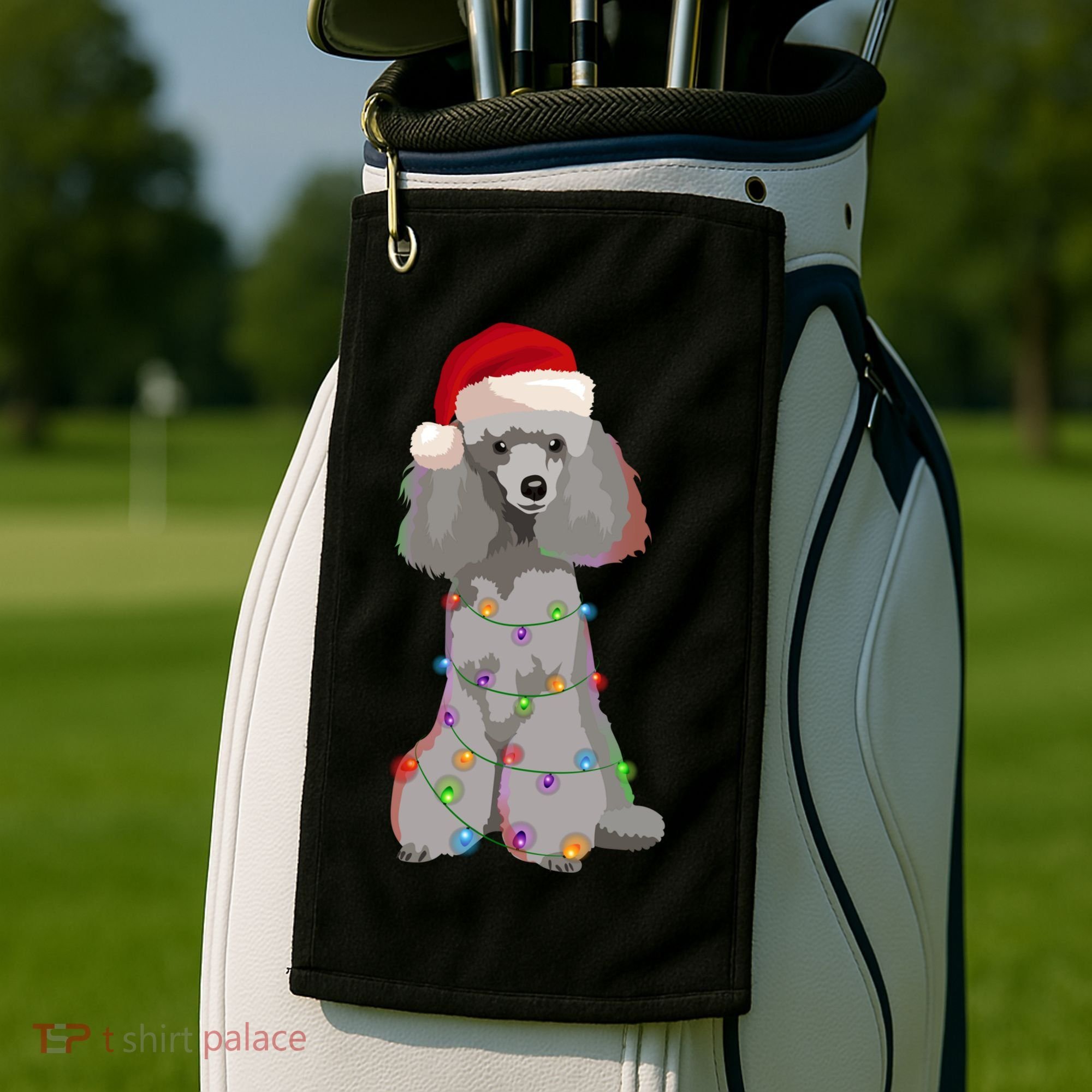 Poodle Christmas Lights Xmas Dog Lover Gift Golf Towel