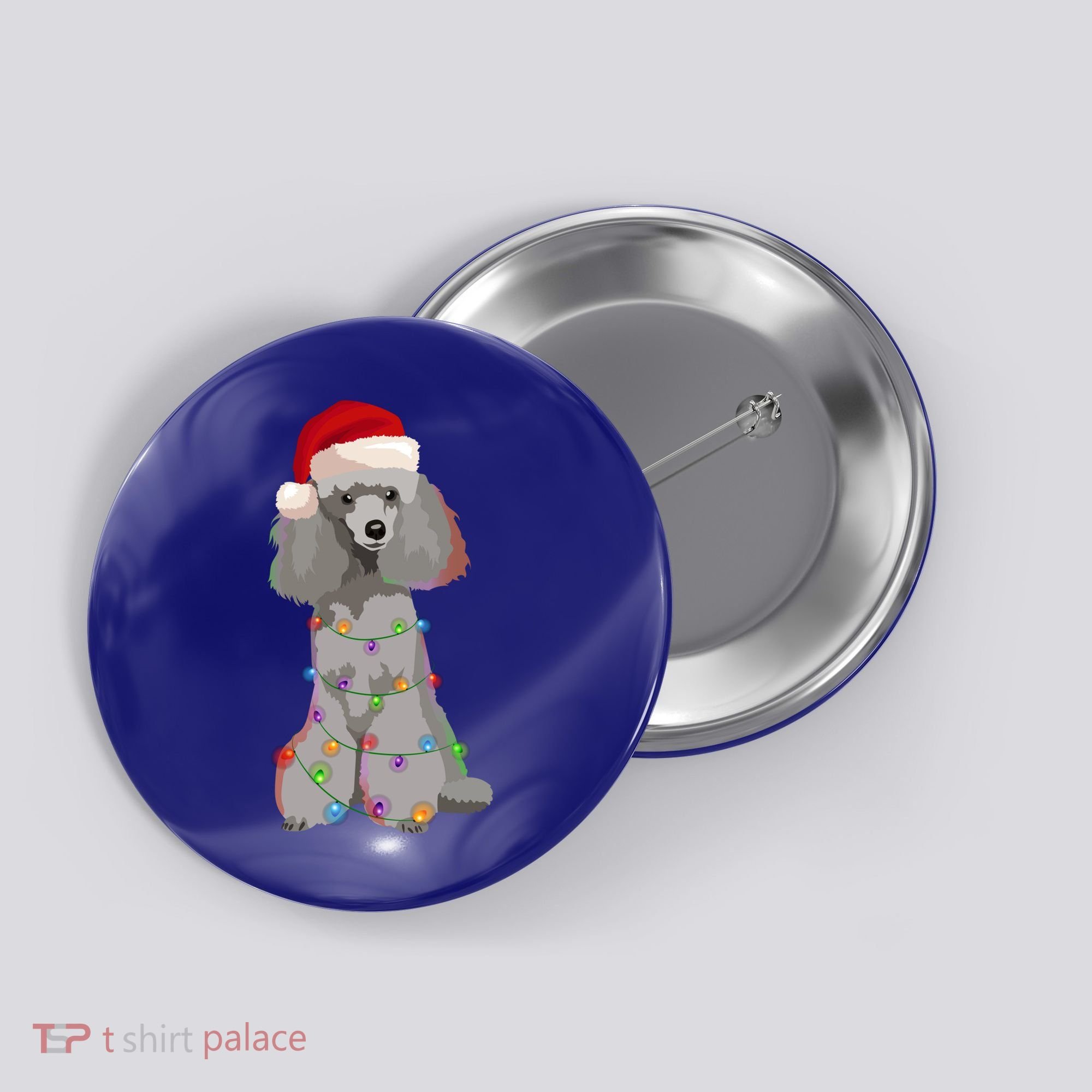 Poodle Christmas Lights Xmas Dog Lover Gift Button