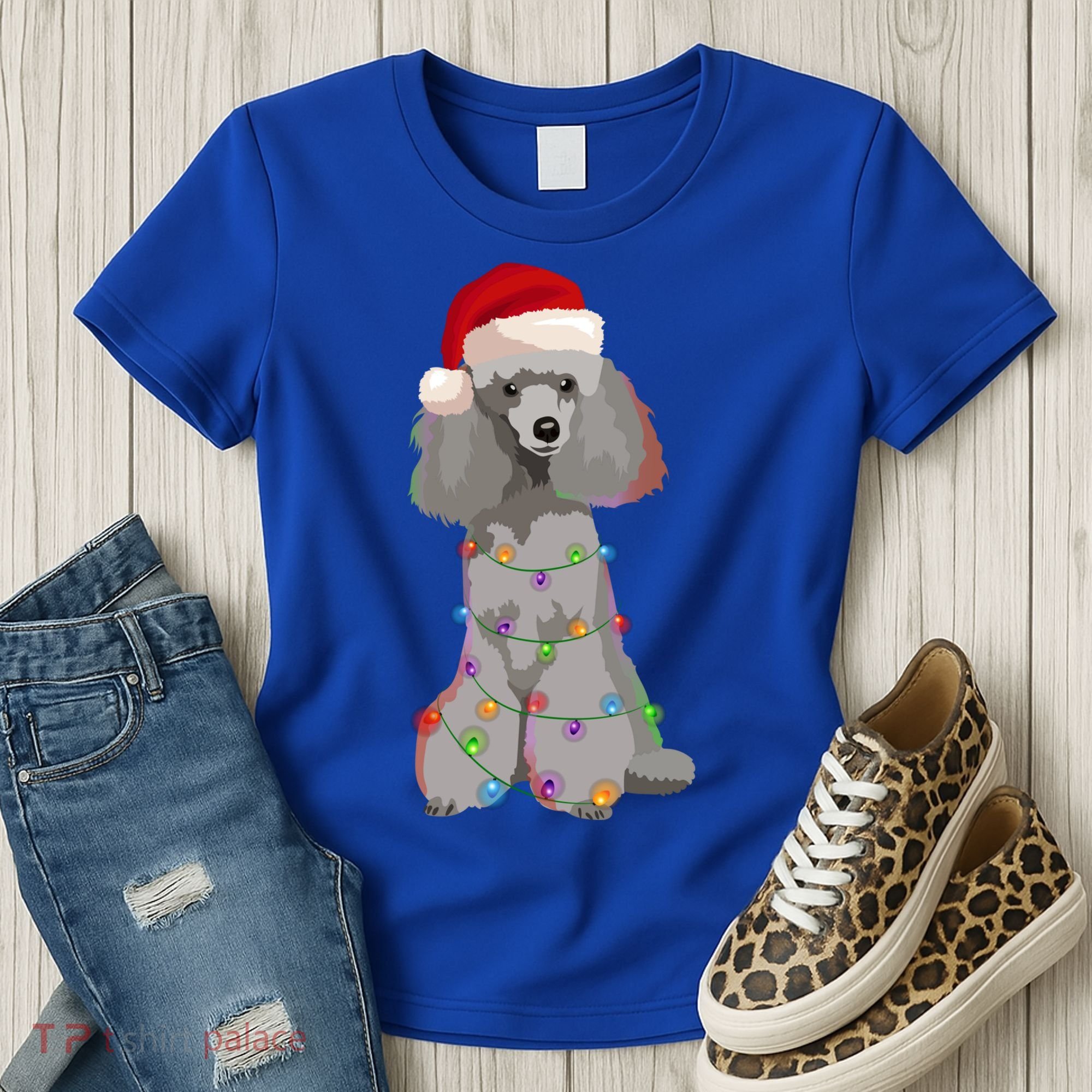 Poodle Christmas Lights Xmas Dog Lover Gift Women's T-Shirt