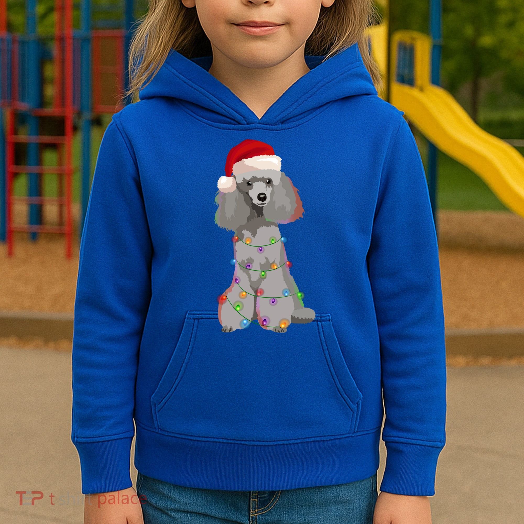 Poodle Christmas Lights Xmas Dog Lover Gift Kids Hoodie