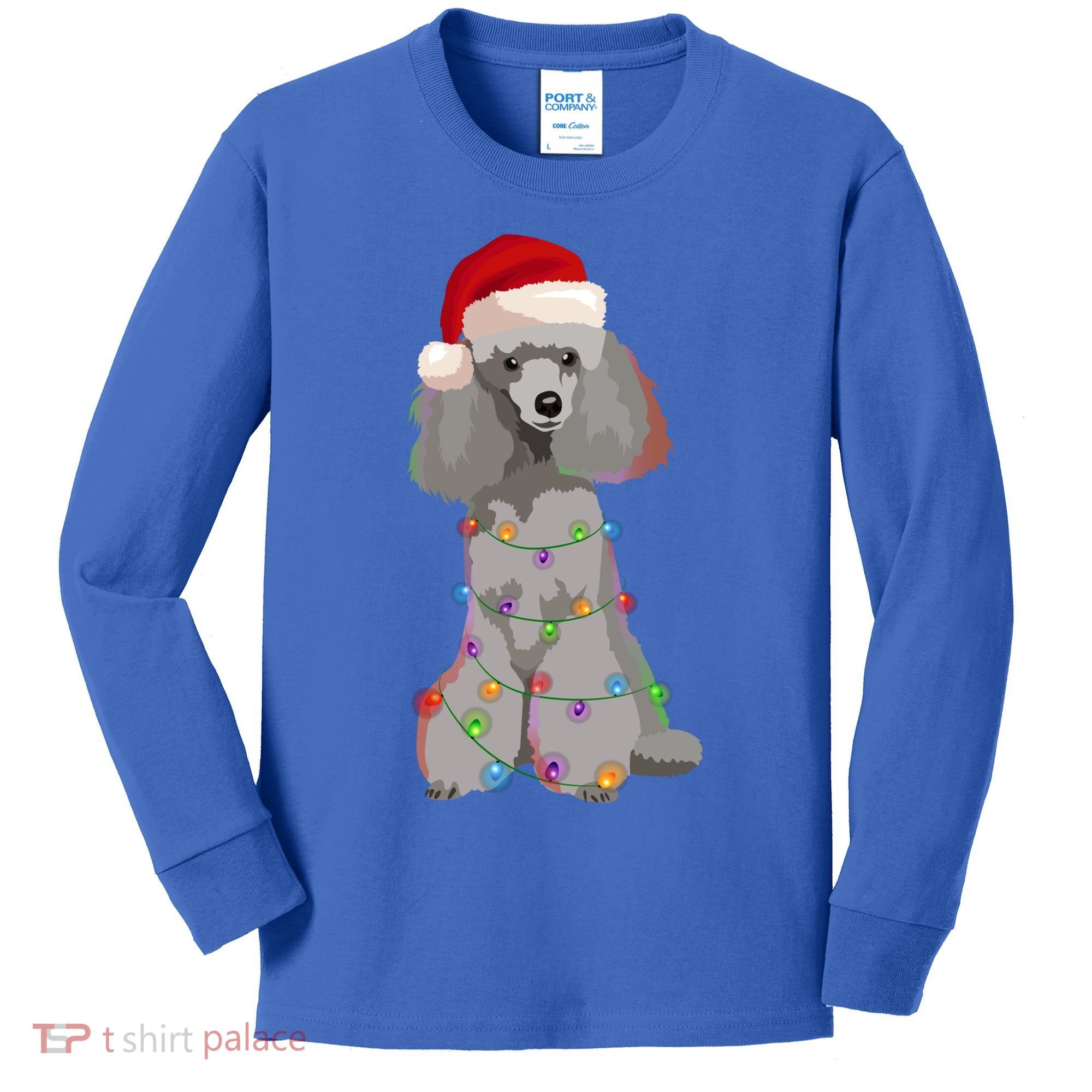 Poodle Christmas Lights Xmas Dog Lover Gift Kids Long Sleeve Shirt