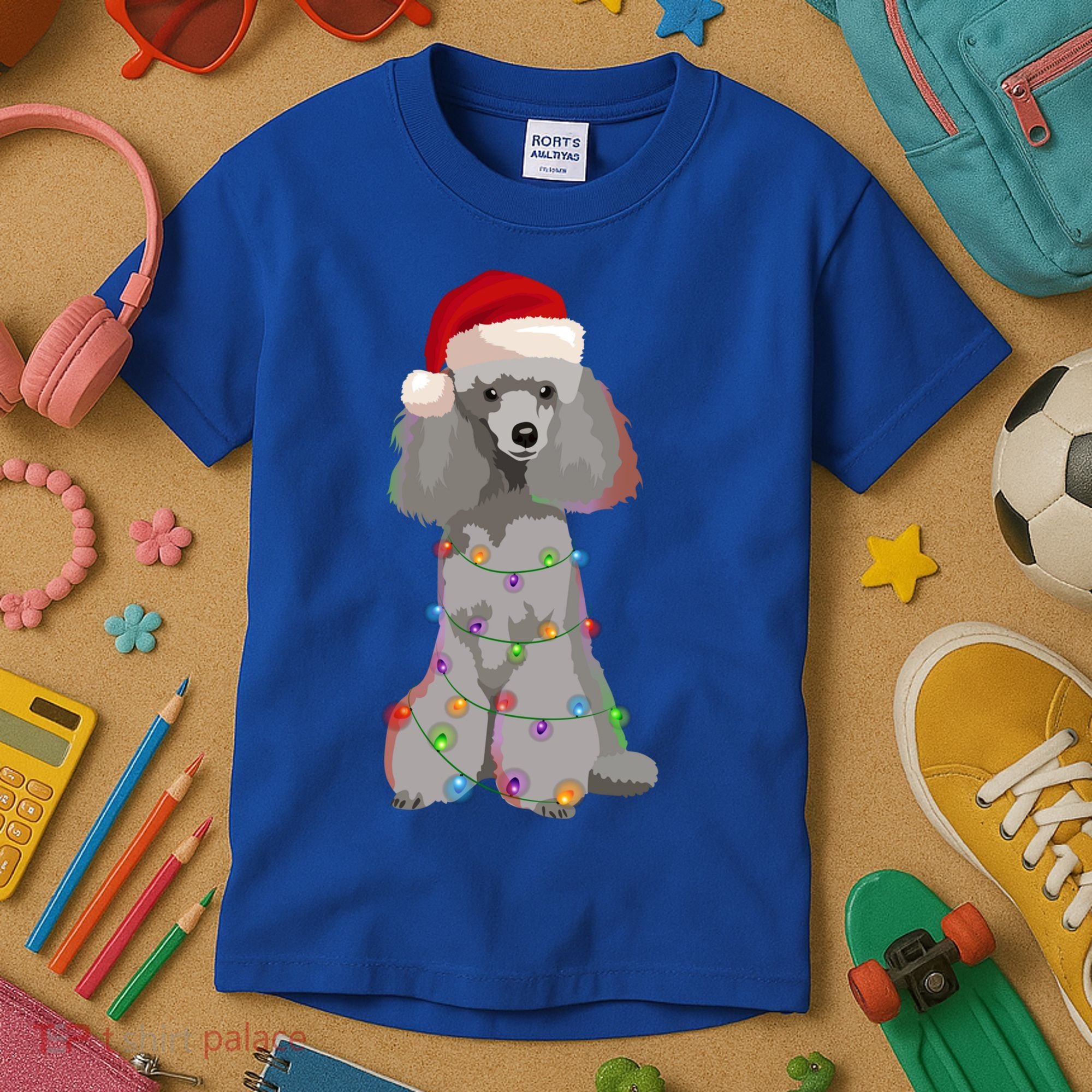 Poodle Christmas Lights Xmas Dog Lover Gift Kids T-Shirt
