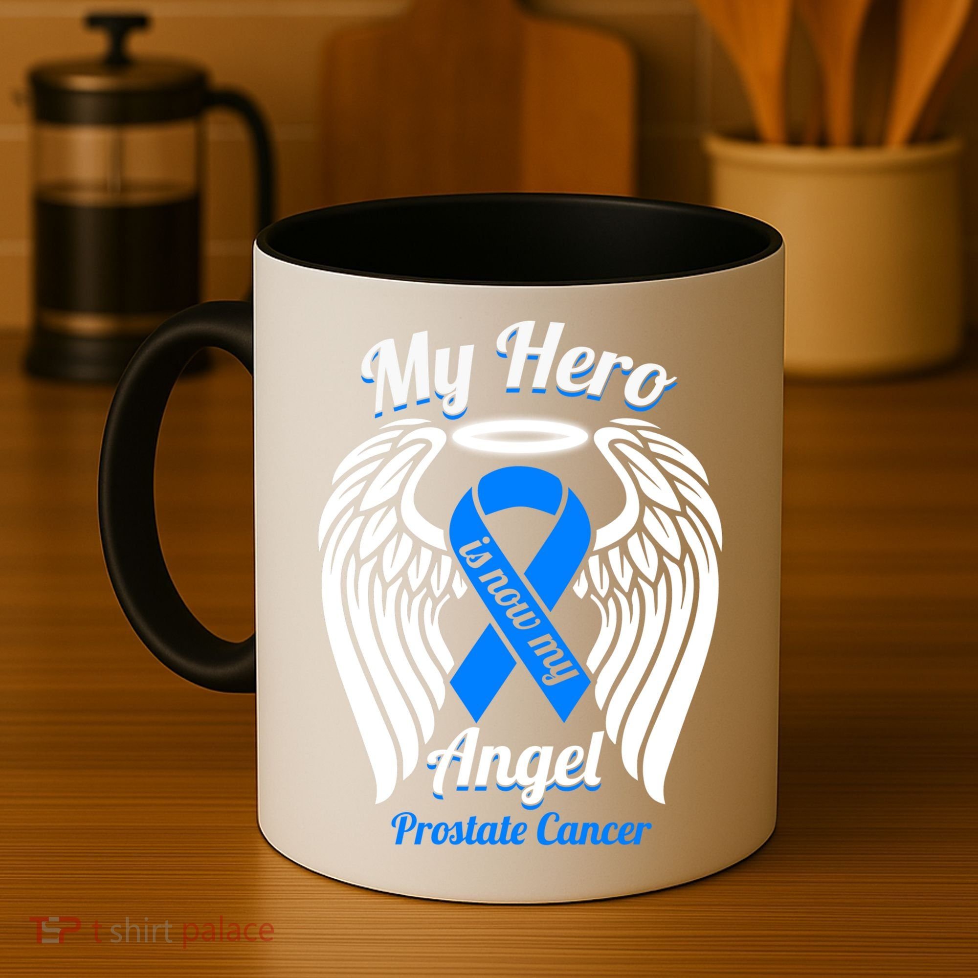 Prostate Cancer My Hero Is Now My Angel Wings Gift Coffee Mug