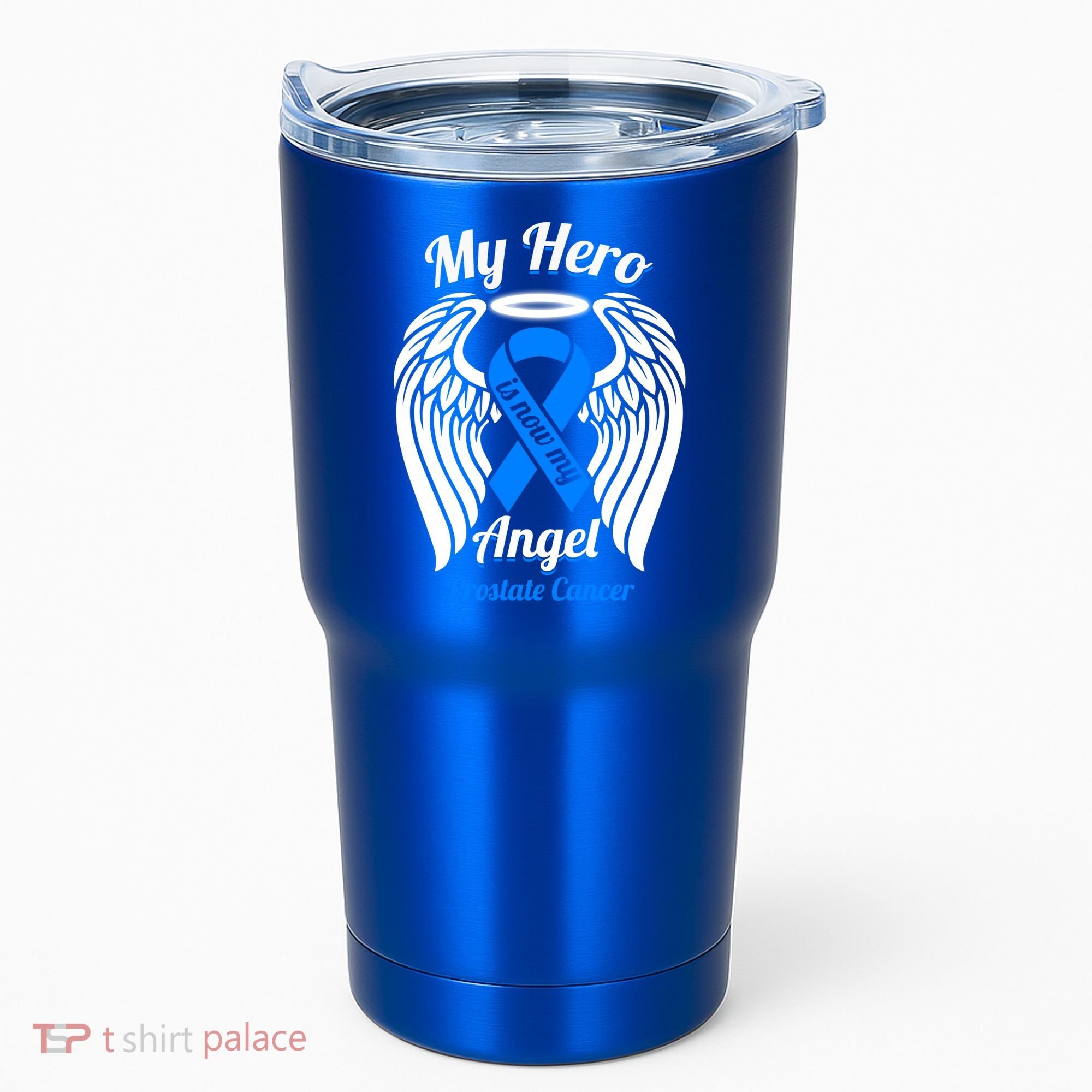 Prostate Cancer My Hero Is Now My Angel Wings Gift Tumbler