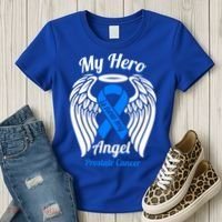 Prostate Cancer My Hero Is Now My Angel Wings Gift Women's T-Shirt thumb 3
