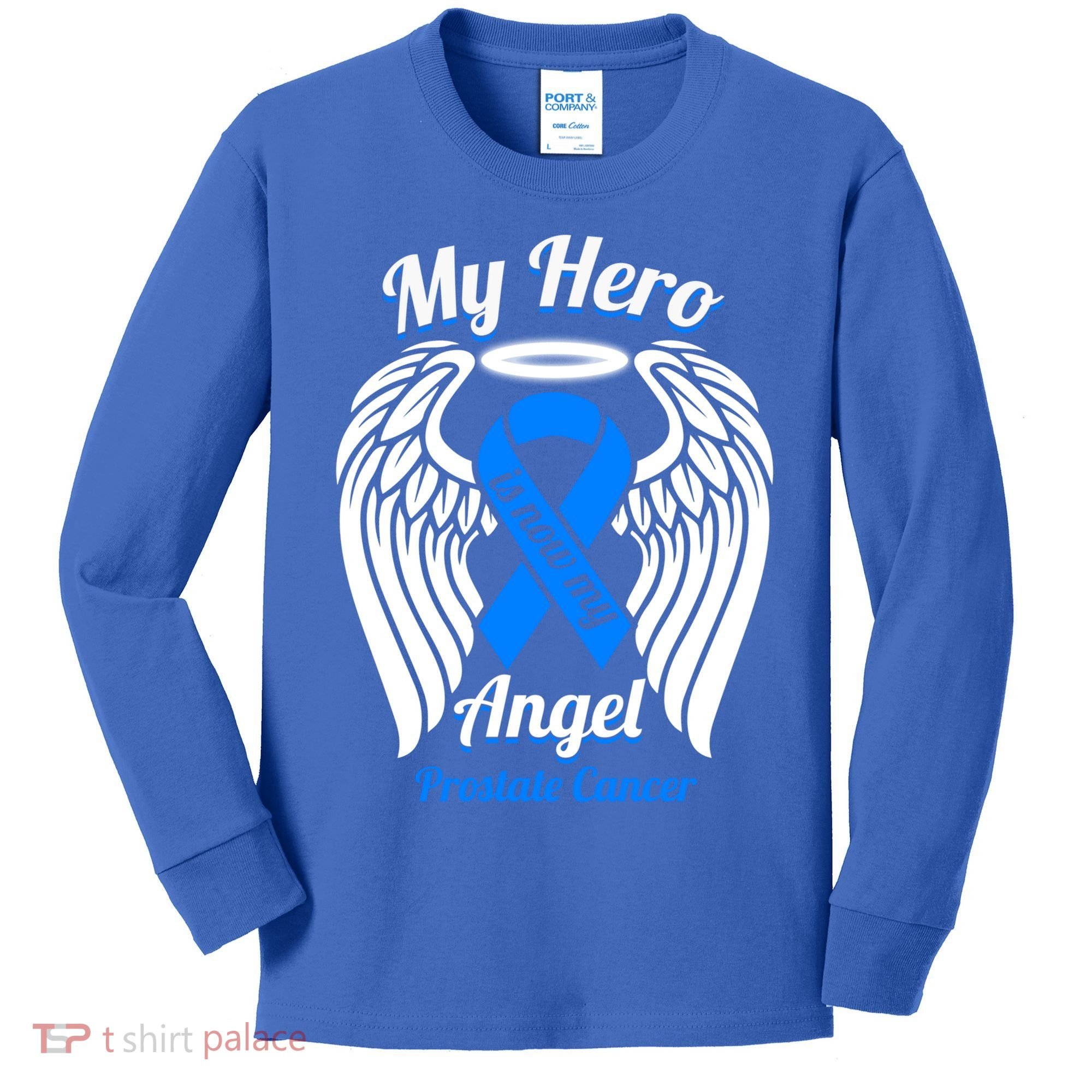 Prostate Cancer My Hero Is Now My Angel Wings Gift Kids Long Sleeve Shirt