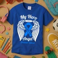 Prostate Cancer My Hero Is Now My Angel Wings Gift Kids T-Shirt thumb 3