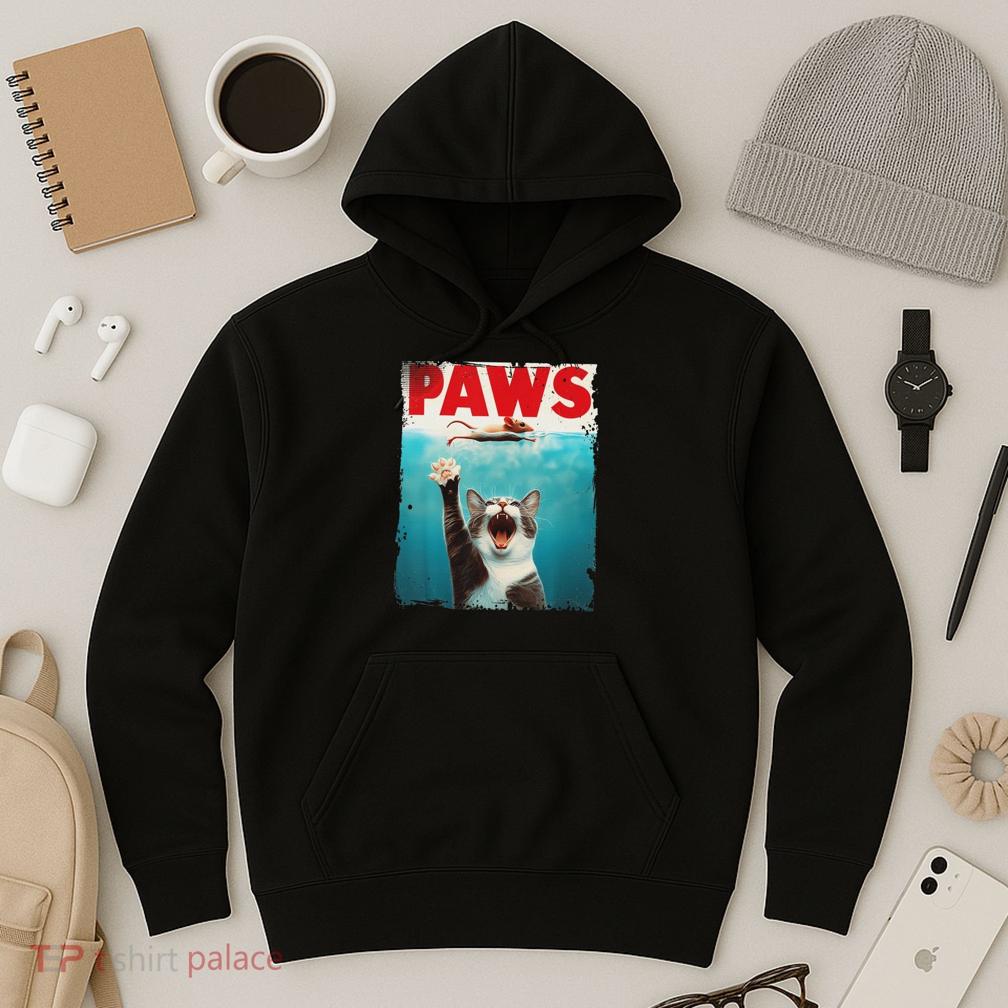 Paws Cat Mouse Parody Cat Shark Chasing Mouse Kitten Hoodie