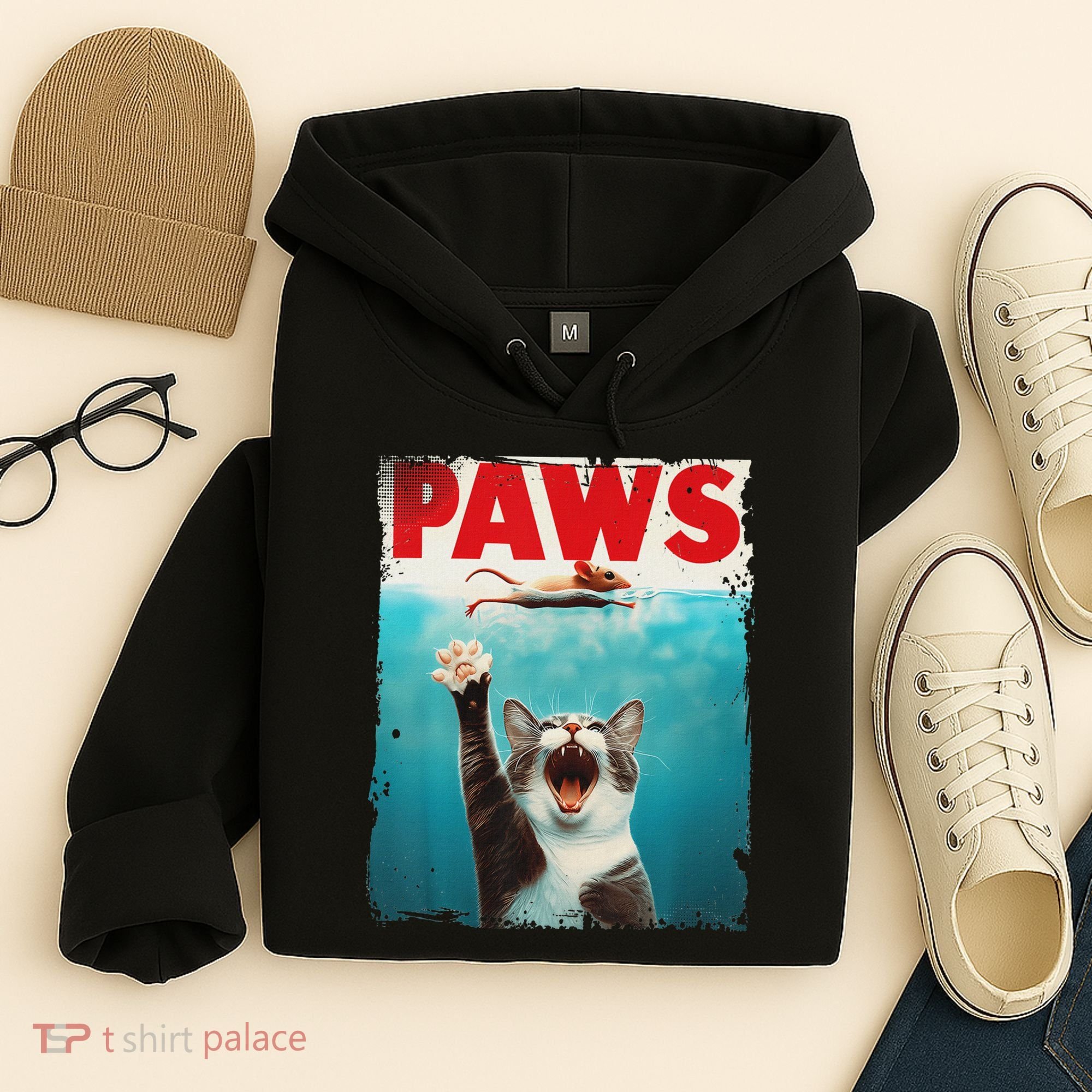 Paws Cat Mouse Parody Cat Shark Chasing Mouse Kitten Hoodie