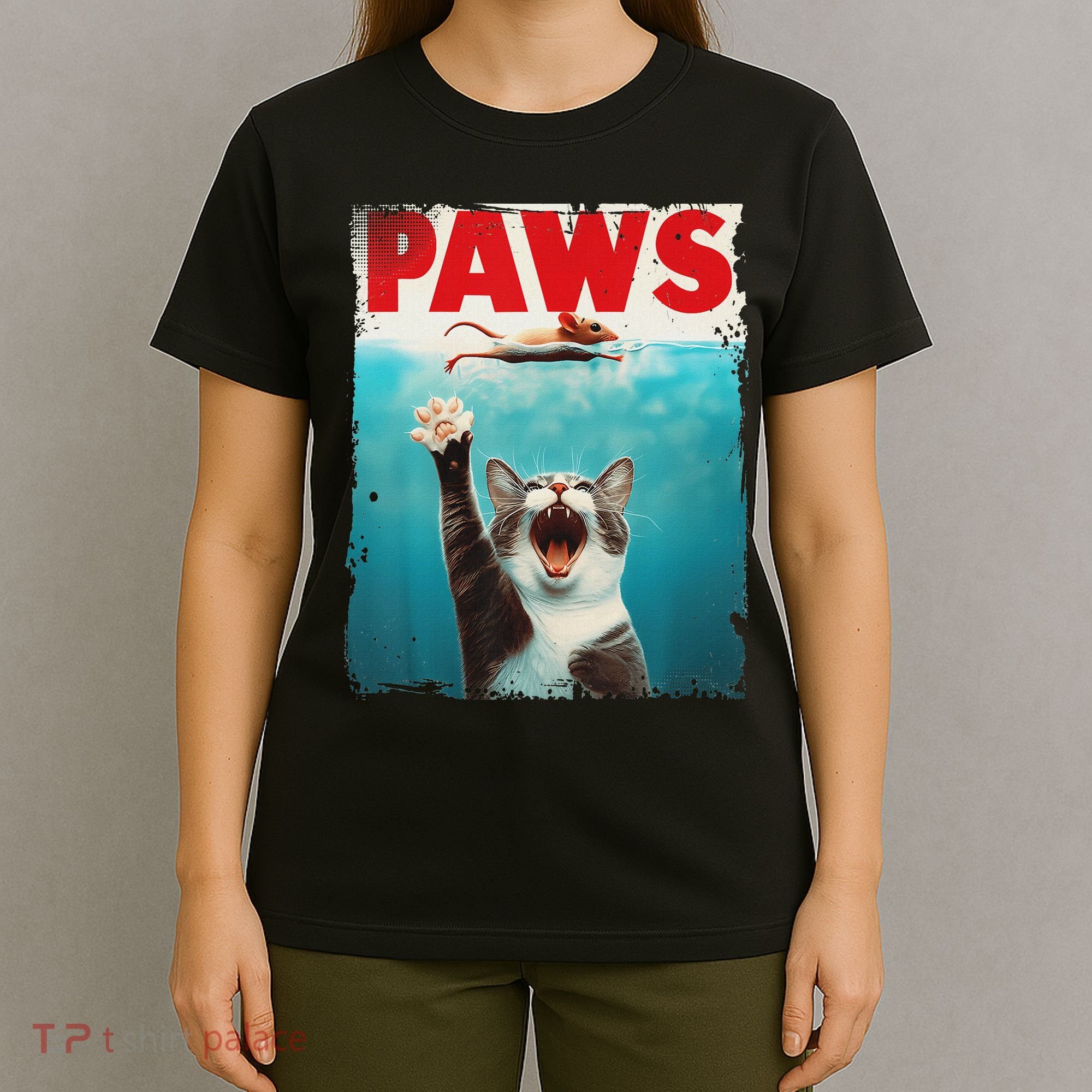 Paws Cat Mouse Parody Cat Shark Chasing Mouse Kitten T-Shirt