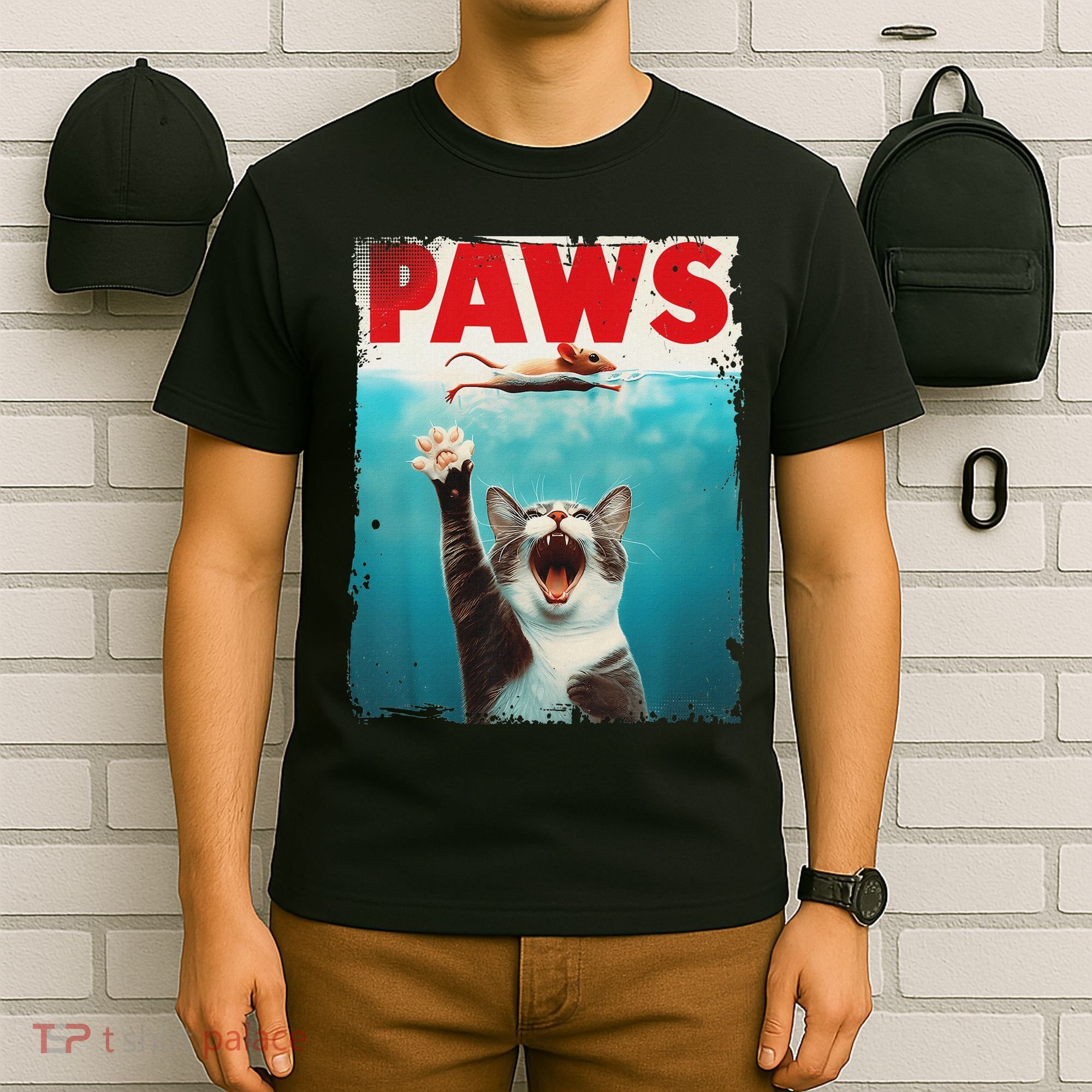 Paws Cat Mouse Parody Cat Shark Chasing Mouse Kitten T-Shirt