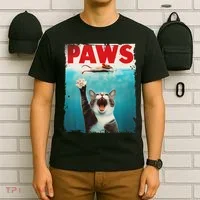 Paws Cat Mouse Parody Cat Shark Chasing Mouse Kitten T-Shirt thumb 6