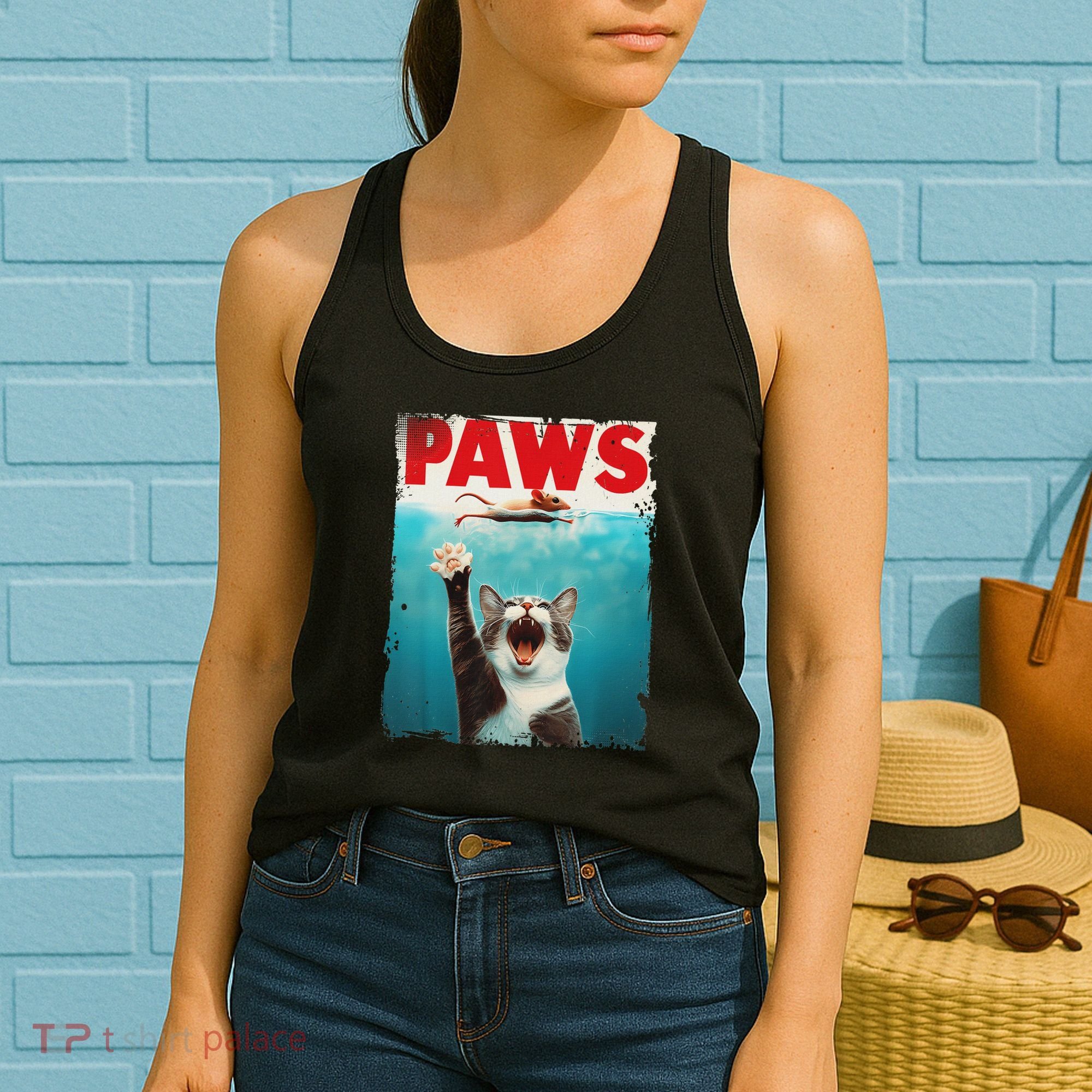 Paws Cat Mouse Parody Cat Shark Chasing Mouse Kitten Women's Tank Top