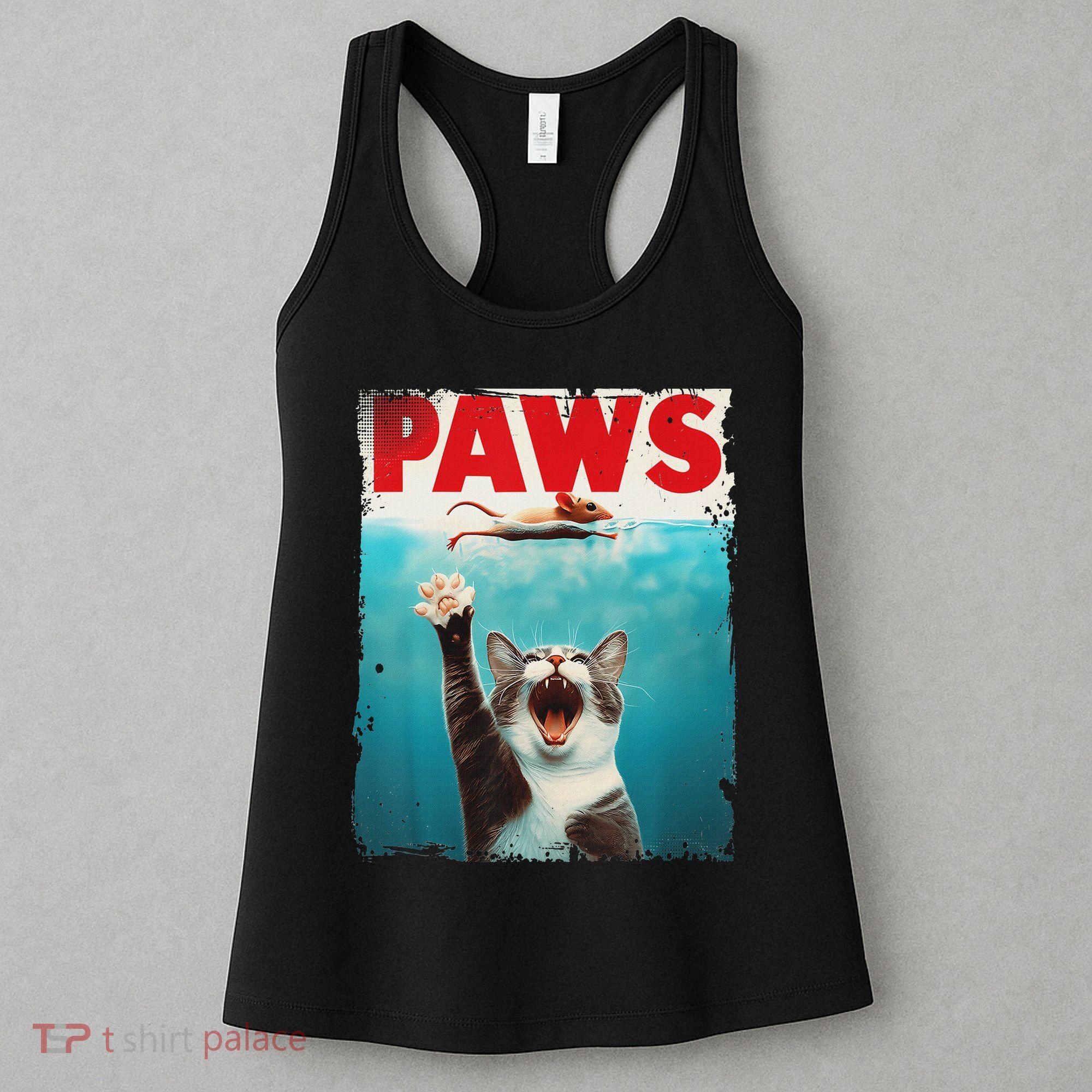 Paws Cat Mouse Parody Cat Shark Chasing Mouse Kitten Women's Tank Top