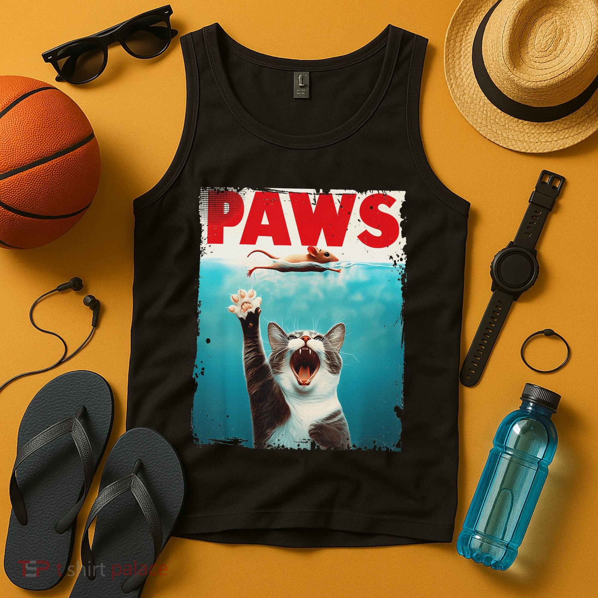 Paws Cat Mouse Parody Cat Shark Chasing Mouse Kitten Tank Top