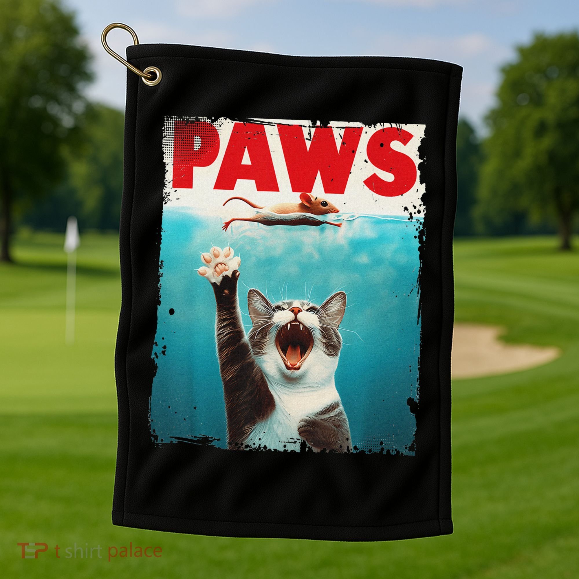 Paws Cat Mouse Parody Cat Shark Chasing Mouse Kitten Golf Towel