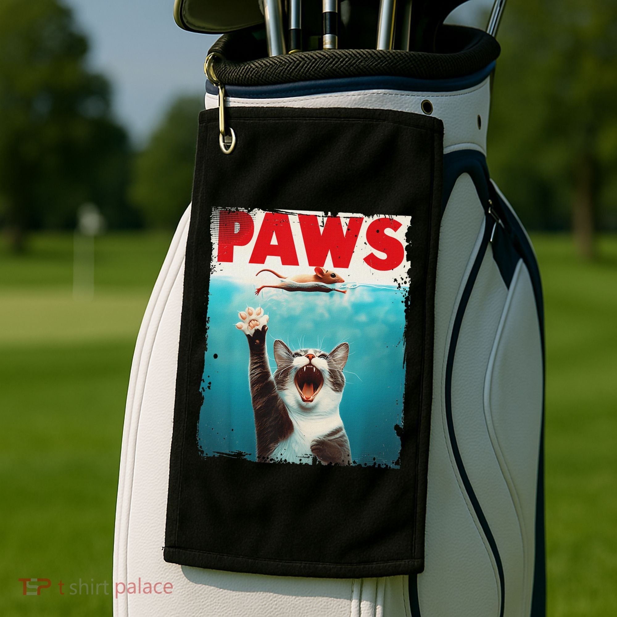 Paws Cat Mouse Parody Cat Shark Chasing Mouse Kitten Golf Towel