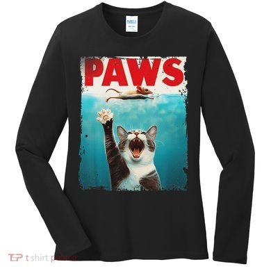 Paws Cat Mouse Parody Cat Shark Chasing Mouse Kitten Women's Long Sleeve Shirt