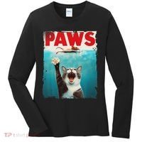 Paws Cat Mouse Parody Cat Shark Chasing Mouse Kitten Women's Long Sleeve Shirt thumb 0