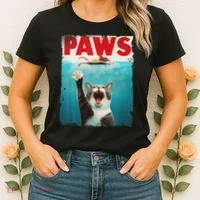 Paws Cat Mouse Parody Cat Shark Chasing Mouse Kitten Women's T-Shirt thumb 2