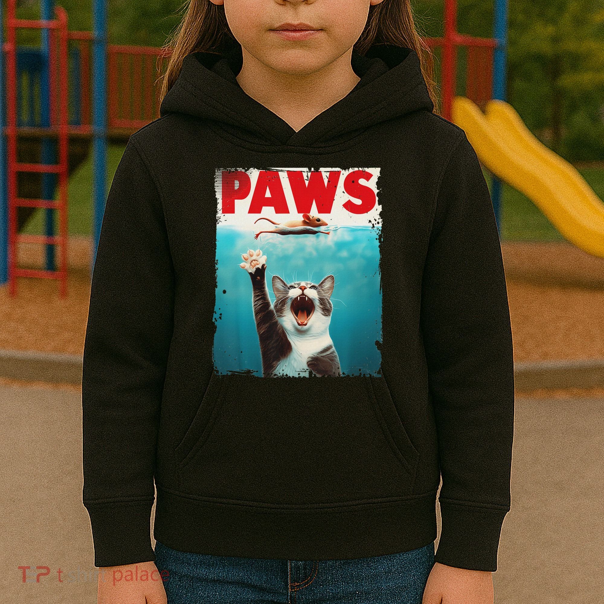 Paws Cat Mouse Parody Cat Shark Chasing Mouse Kitten Kids Hoodie