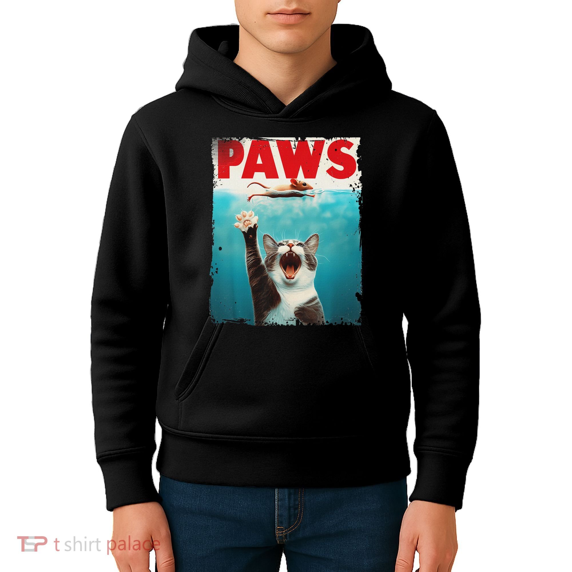 Paws Cat Mouse Parody Cat Shark Chasing Mouse Kitten Kids Hoodie