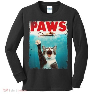 Paws Cat Mouse Parody Cat Shark Chasing Mouse Kitten Kids Long Sleeve Shirt