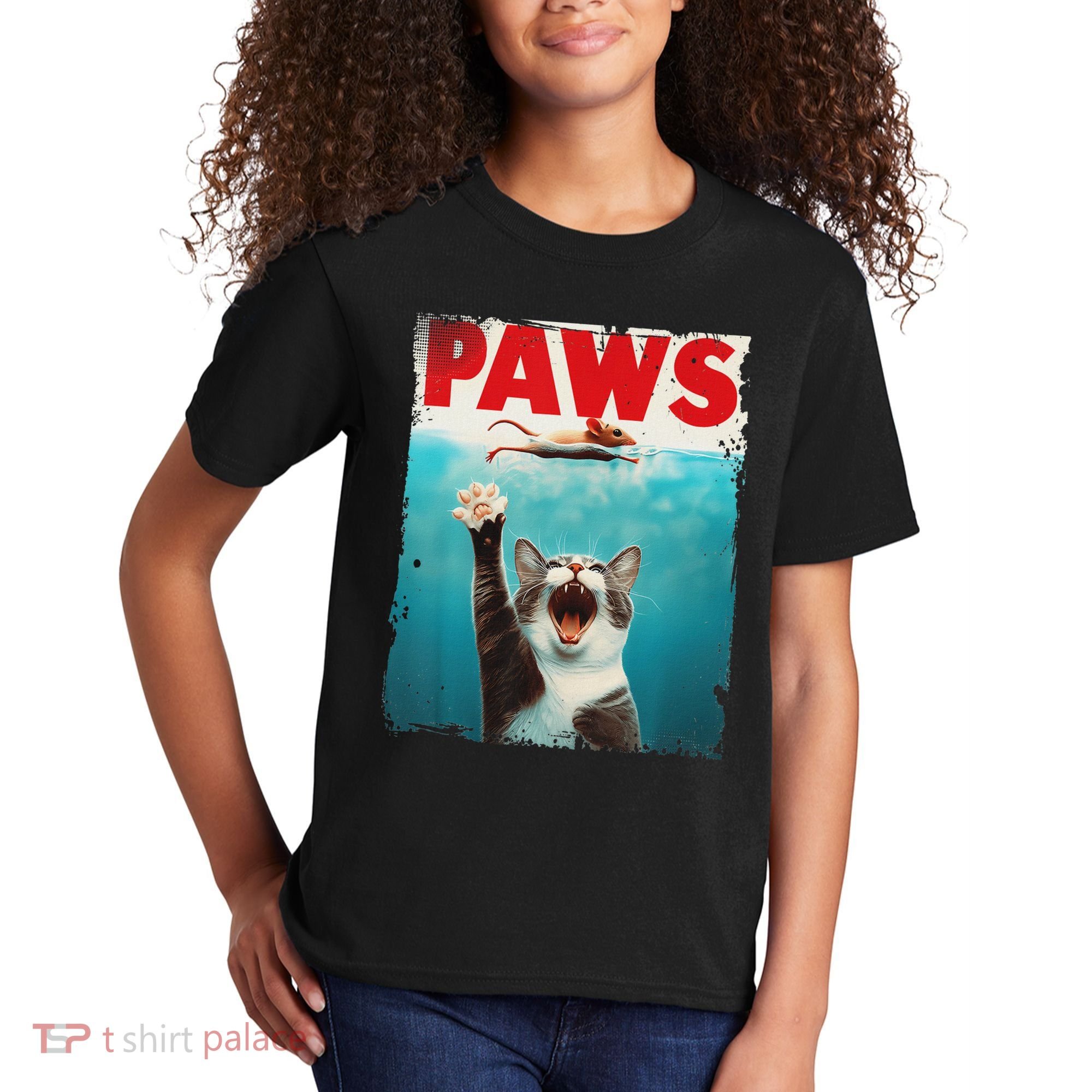 Paws Cat Mouse Parody Cat Shark Chasing Mouse Kitten Kids T-Shirt