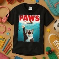 Paws Cat Mouse Parody Cat Shark Chasing Mouse Kitten Kids T-Shirt thumb 3