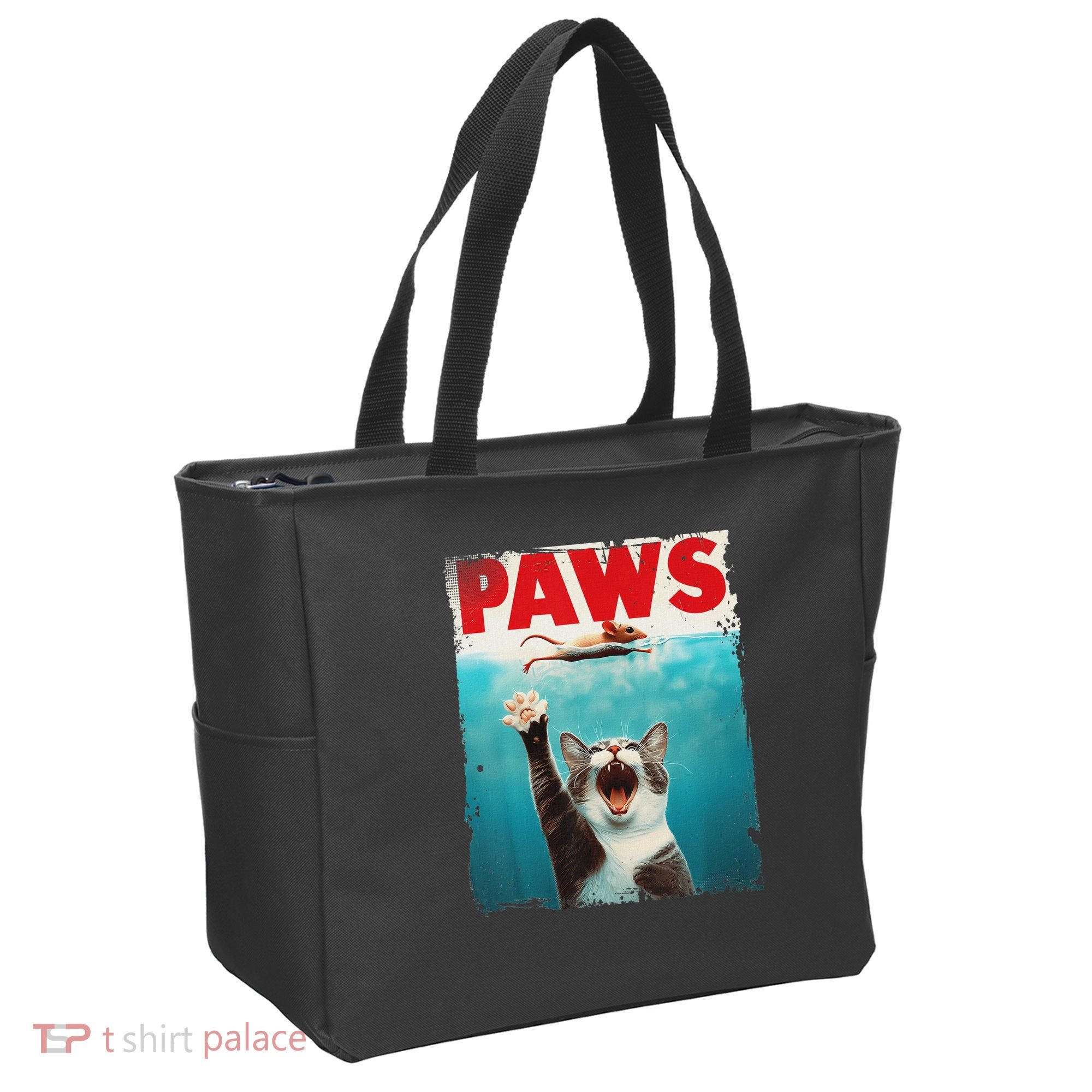 Paws Cat Mouse Parody Cat Shark Chasing Mouse Kitten Tote Bag