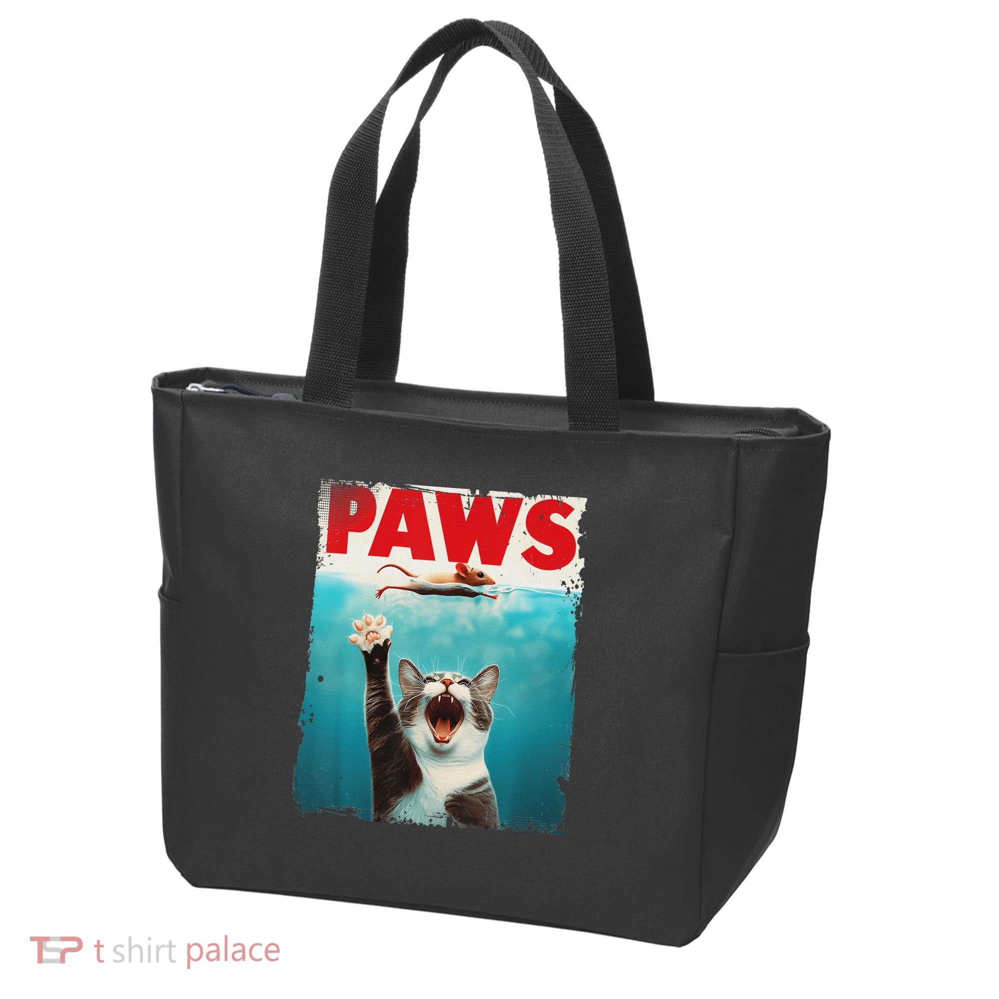 Paws Cat Mouse Parody Cat Shark Chasing Mouse Kitten Tote Bag