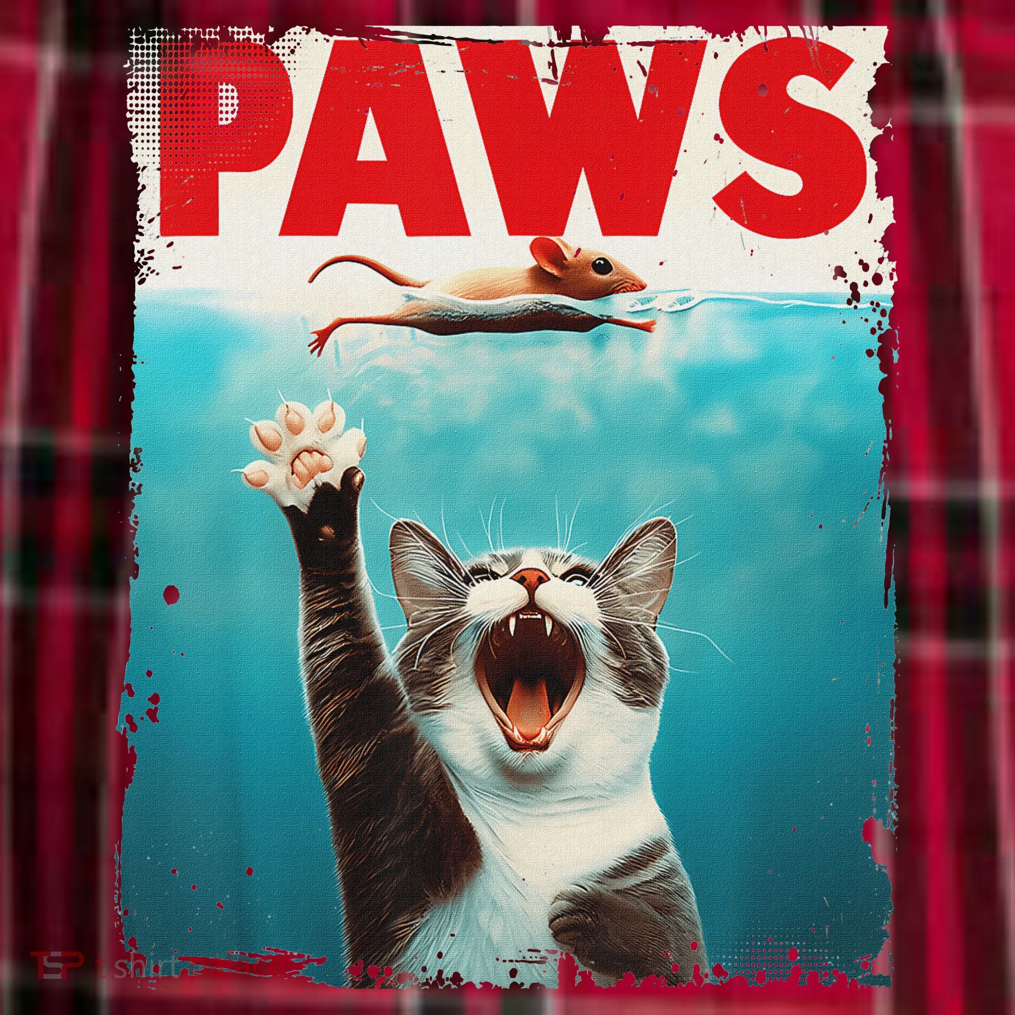 Paws Cat Mouse Parody Cat Shark Chasing Mouse Kitten Women's Flannel Plaid Pajama Pants