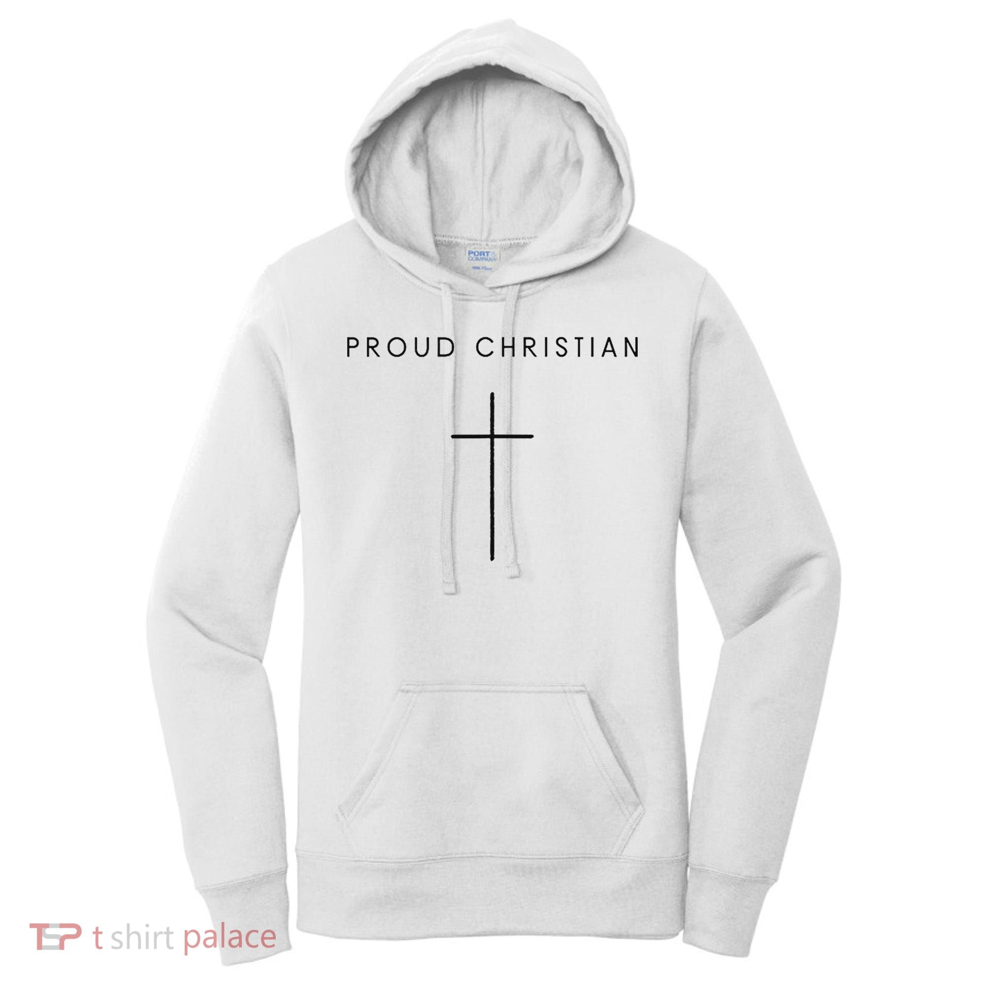 Proud Christian Minimalist Cross Christian Religious Jesus  Women's Hoodie