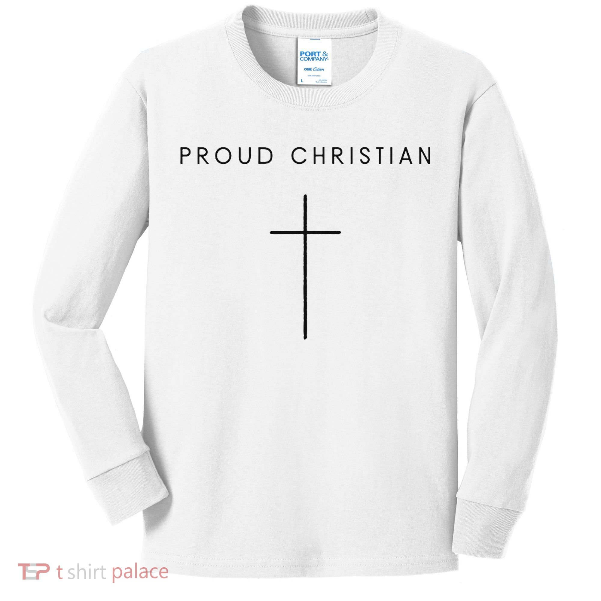 Proud Christian Minimalist Cross Christian Religious Jesus  Kids Long Sleeve Shirt