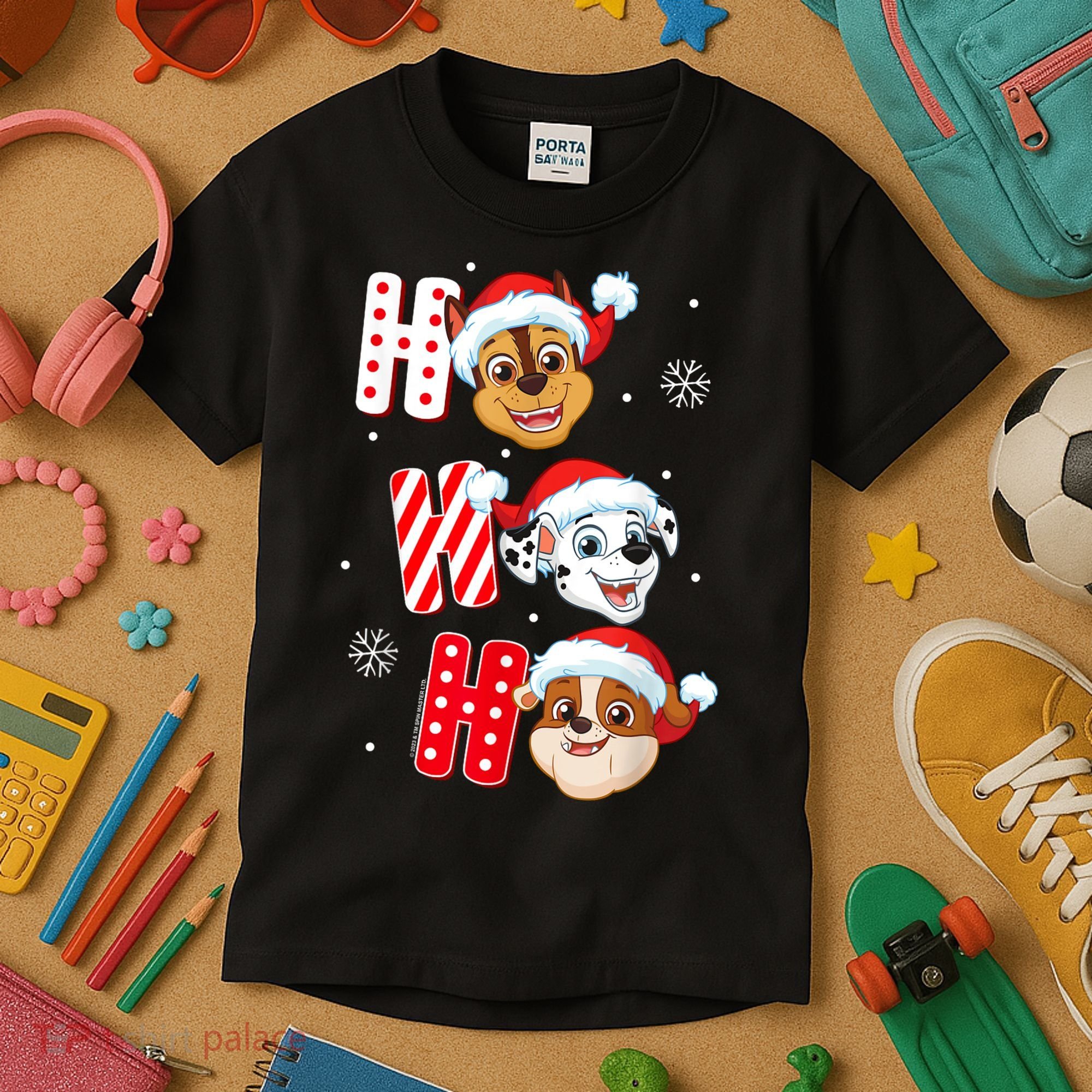 Pawpatrol Chase Marshall Rubble Christmas Santa Hats Kids T-Shirt