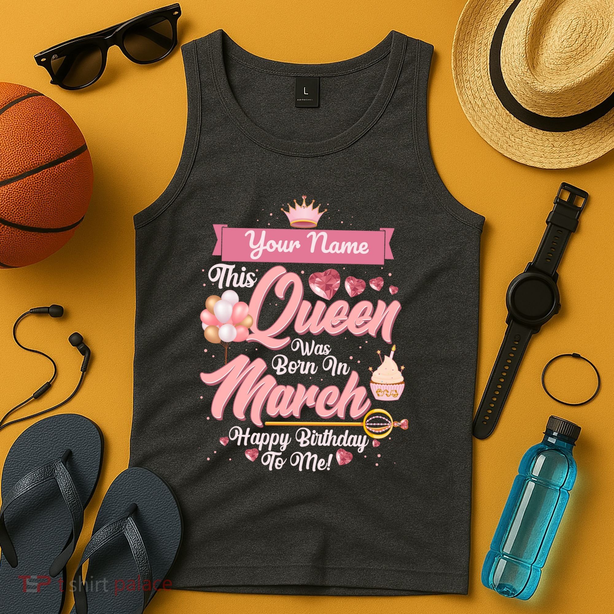 Personalized Custom Name This Queen Was Born In March Happy Birthday To Me Tank Top