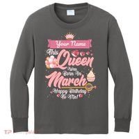 Personalized Custom Name This Queen Was Born In March Happy Birthday To Me Kids Long Sleeve Shirt thumb 0