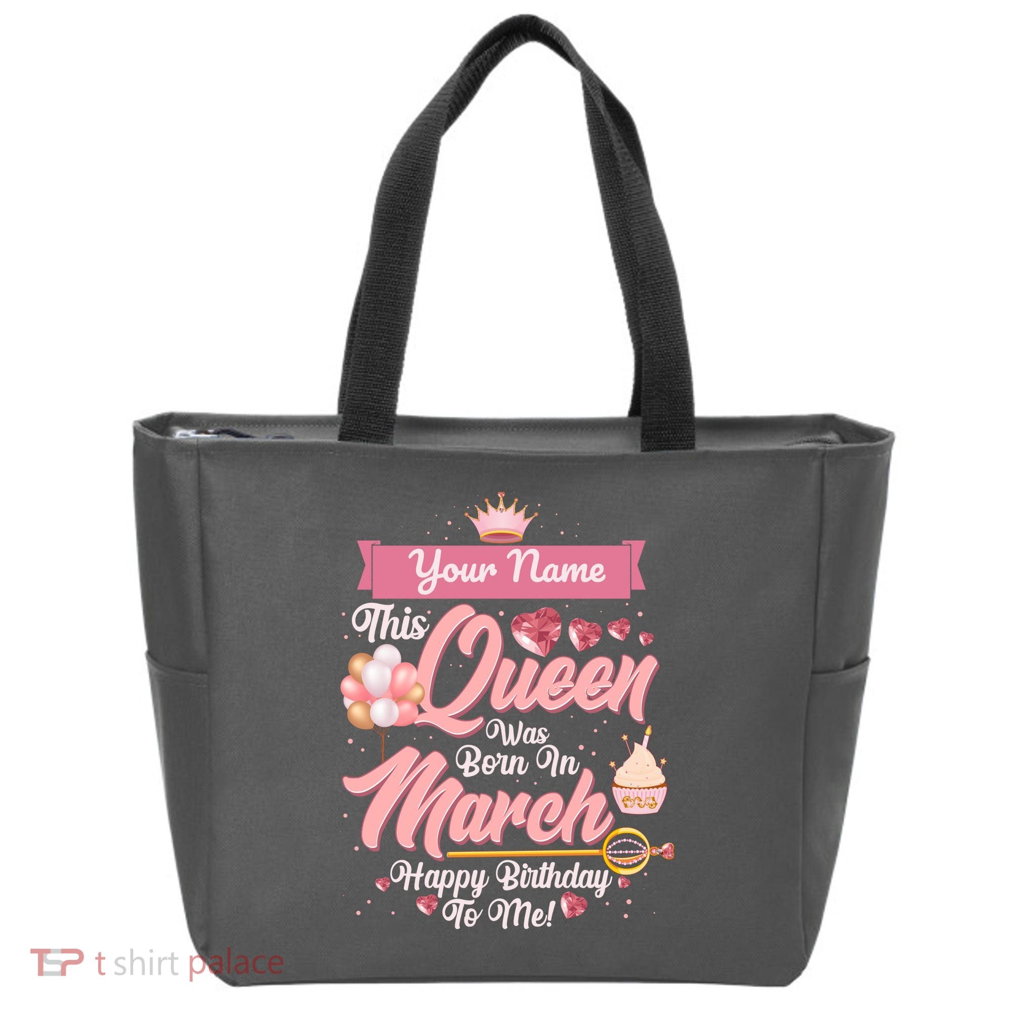 Personalized Custom Name This Queen Was Born In March Happy Birthday To Me Tote Bag