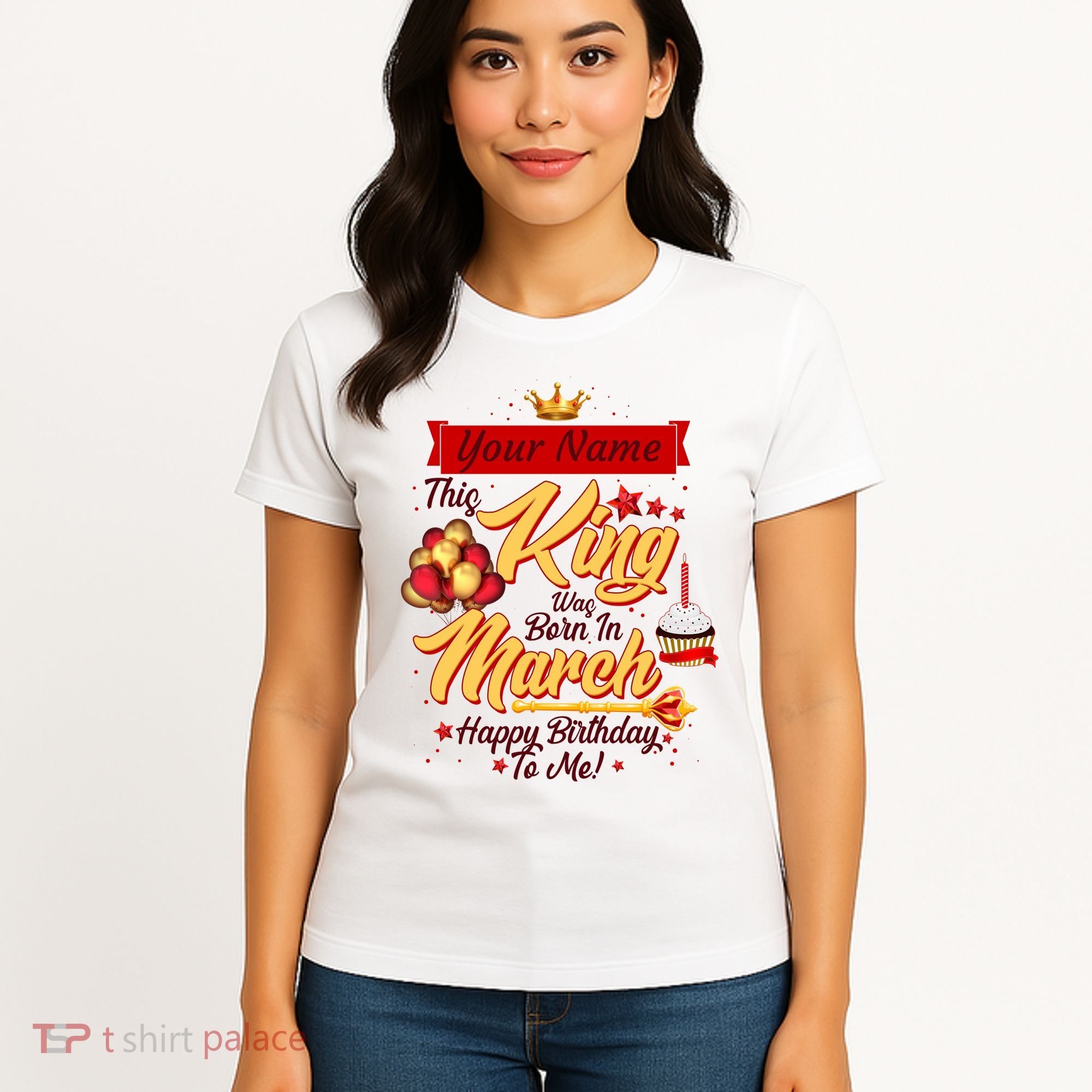 Personalized Custom Name This King Was Born In March Happy Birthday To Me Women's T-Shirt