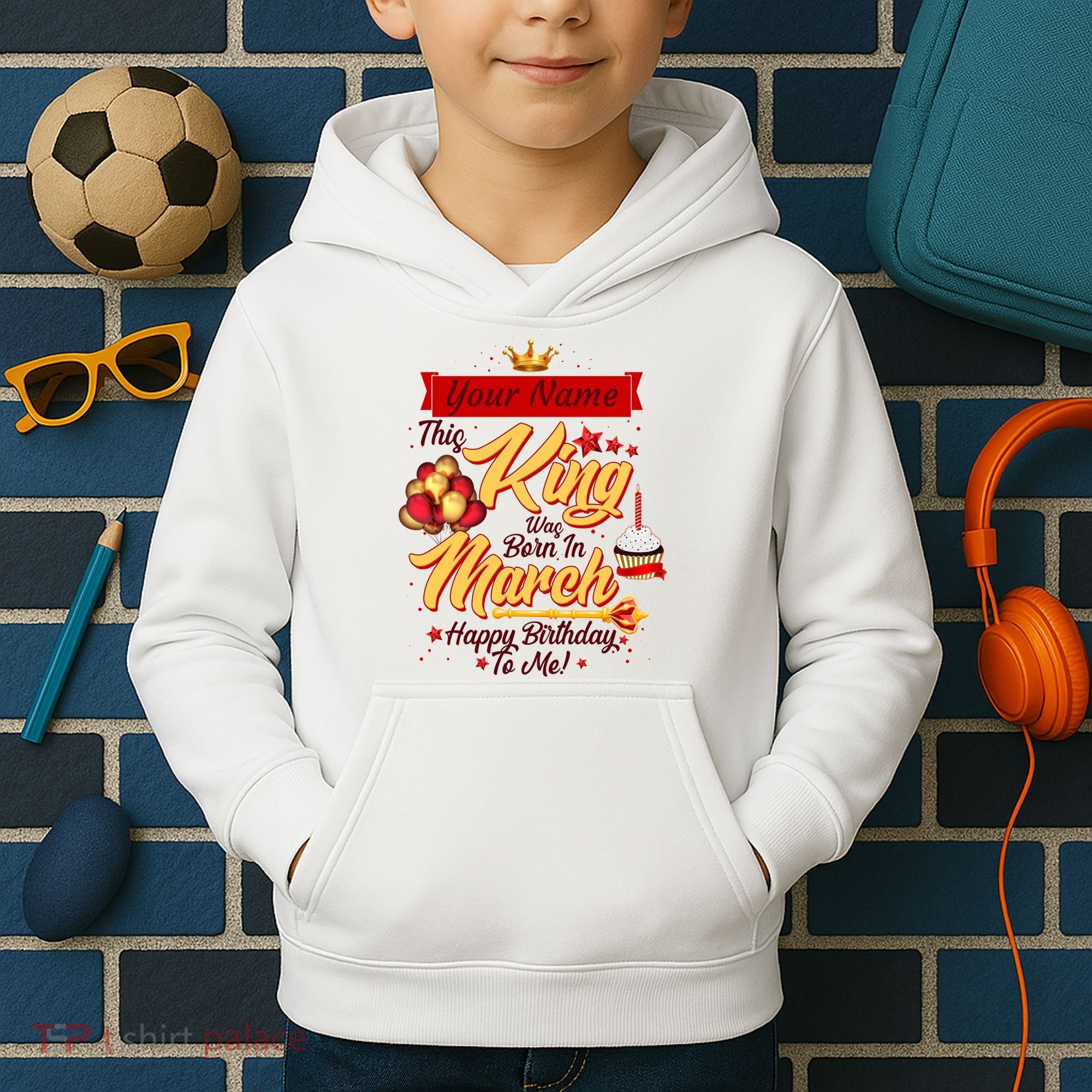 Personalized Custom Name This King Was Born In March Happy Birthday To Me Kids Hoodie