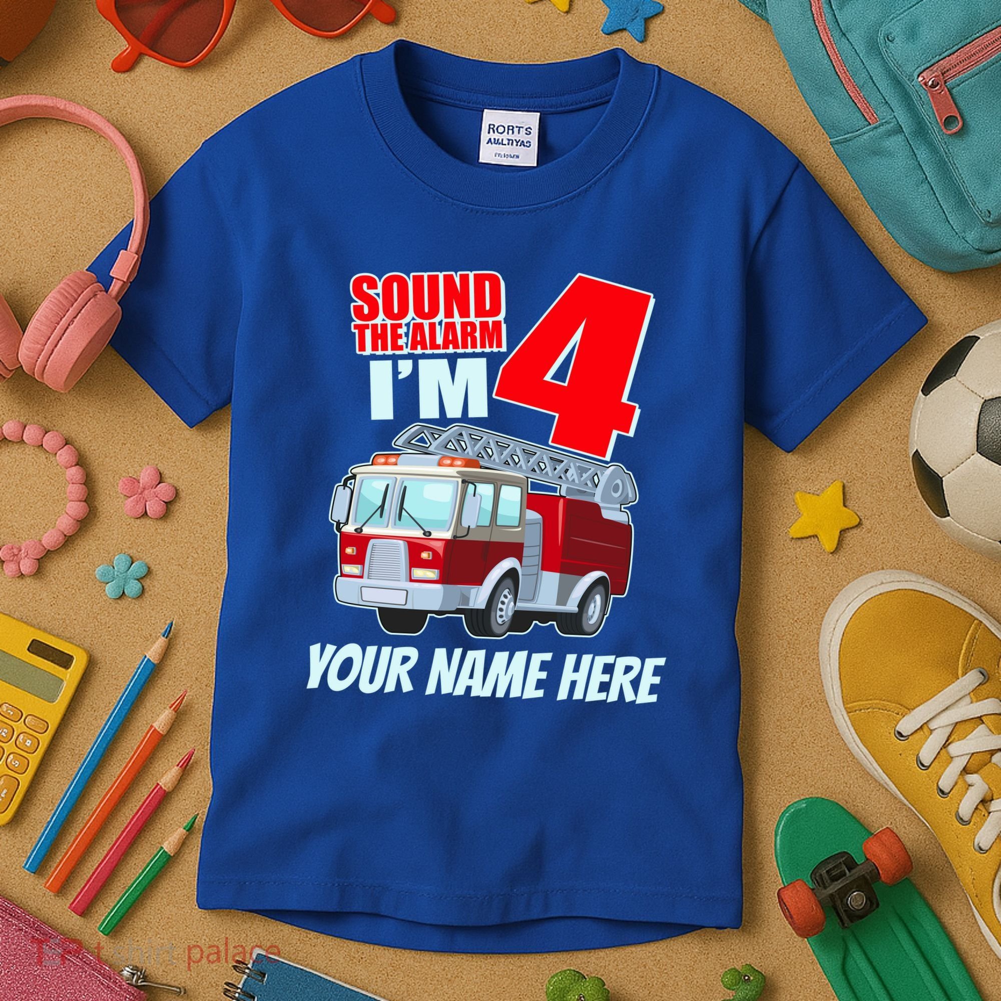 Personalized Custom Name Cute Funny Sound The Alarm I'm 4 Four Kids T-Shirt