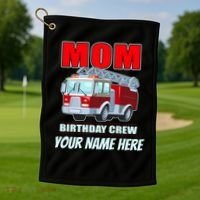 Personalized Custom Name Cute Funny Mom Birthday Crew Firetruck Golf Towel thumb 1