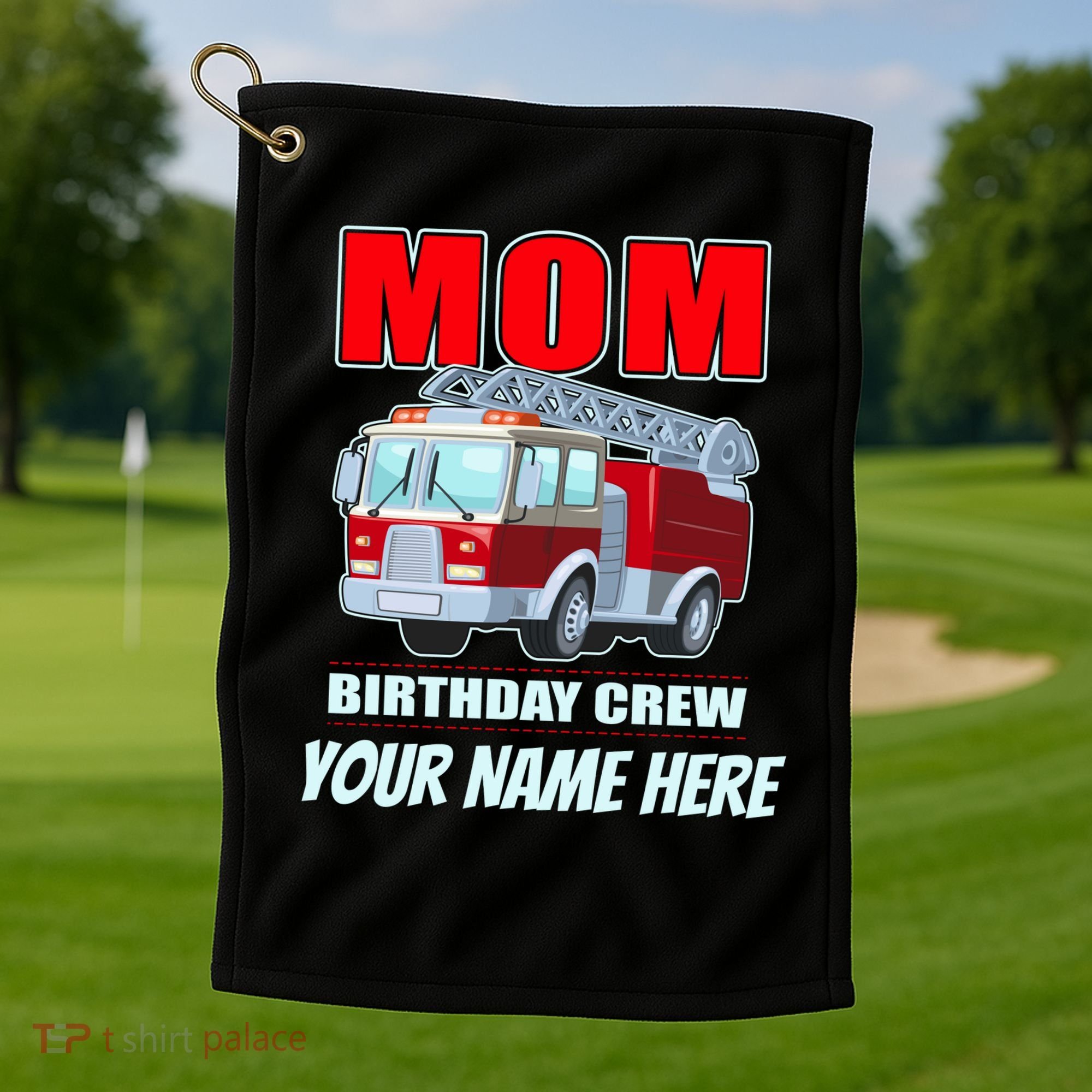 Personalized Custom Name Cute Funny Mom Birthday Crew Firetruck Golf Towel